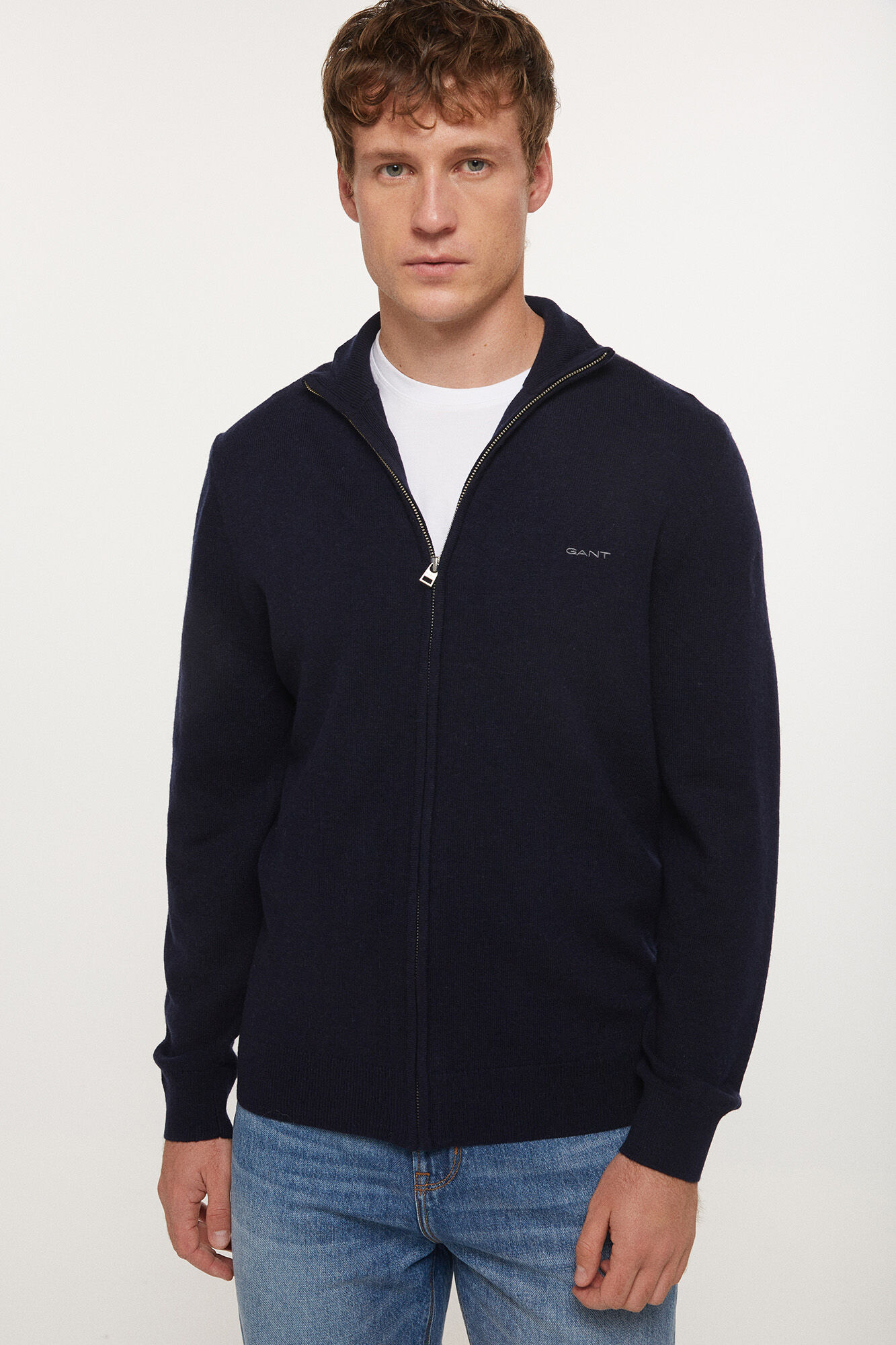 Gant Extra Fine Lambswool Zip Cardigan Navy