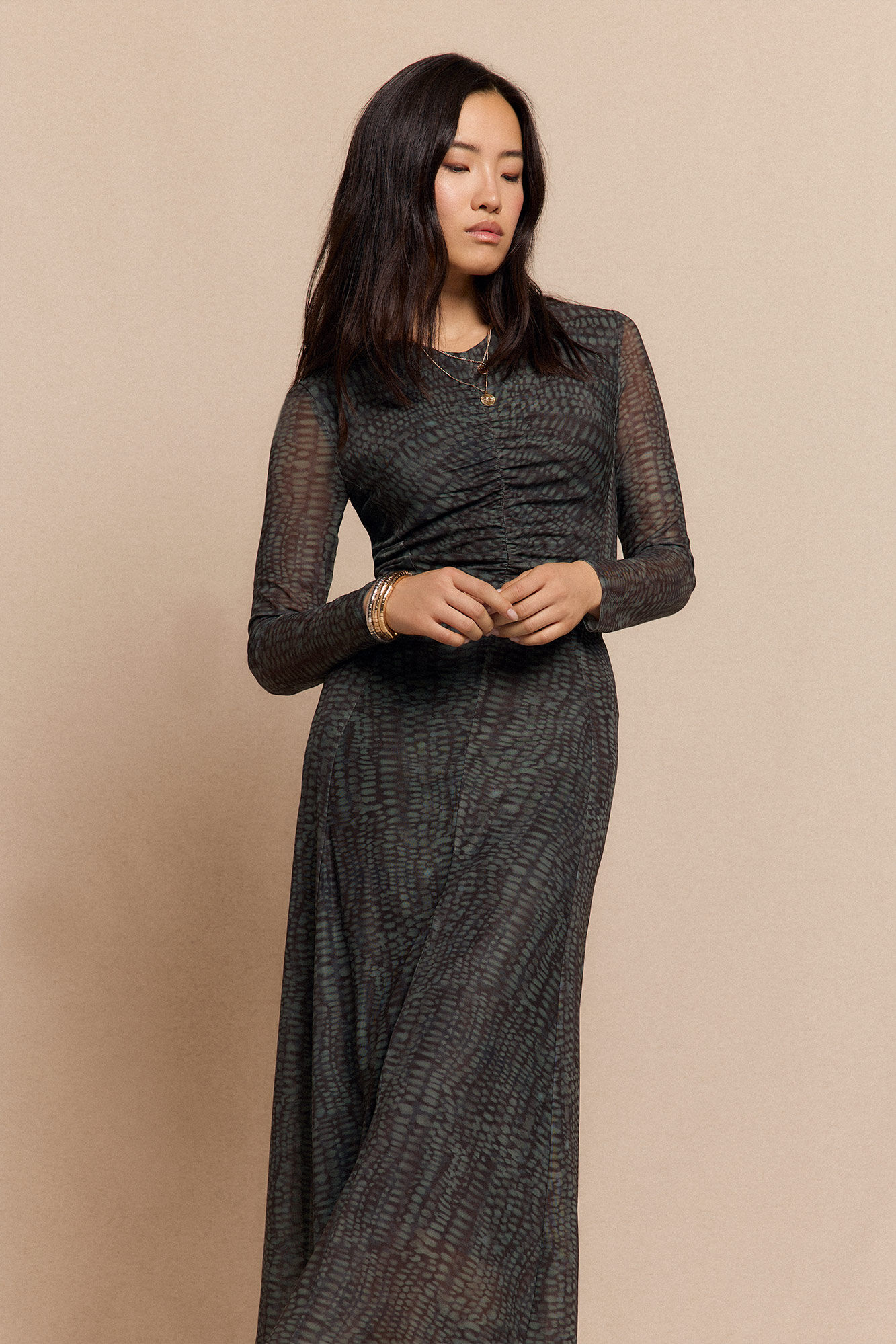 Slowlove Vestido punto estampado frunce