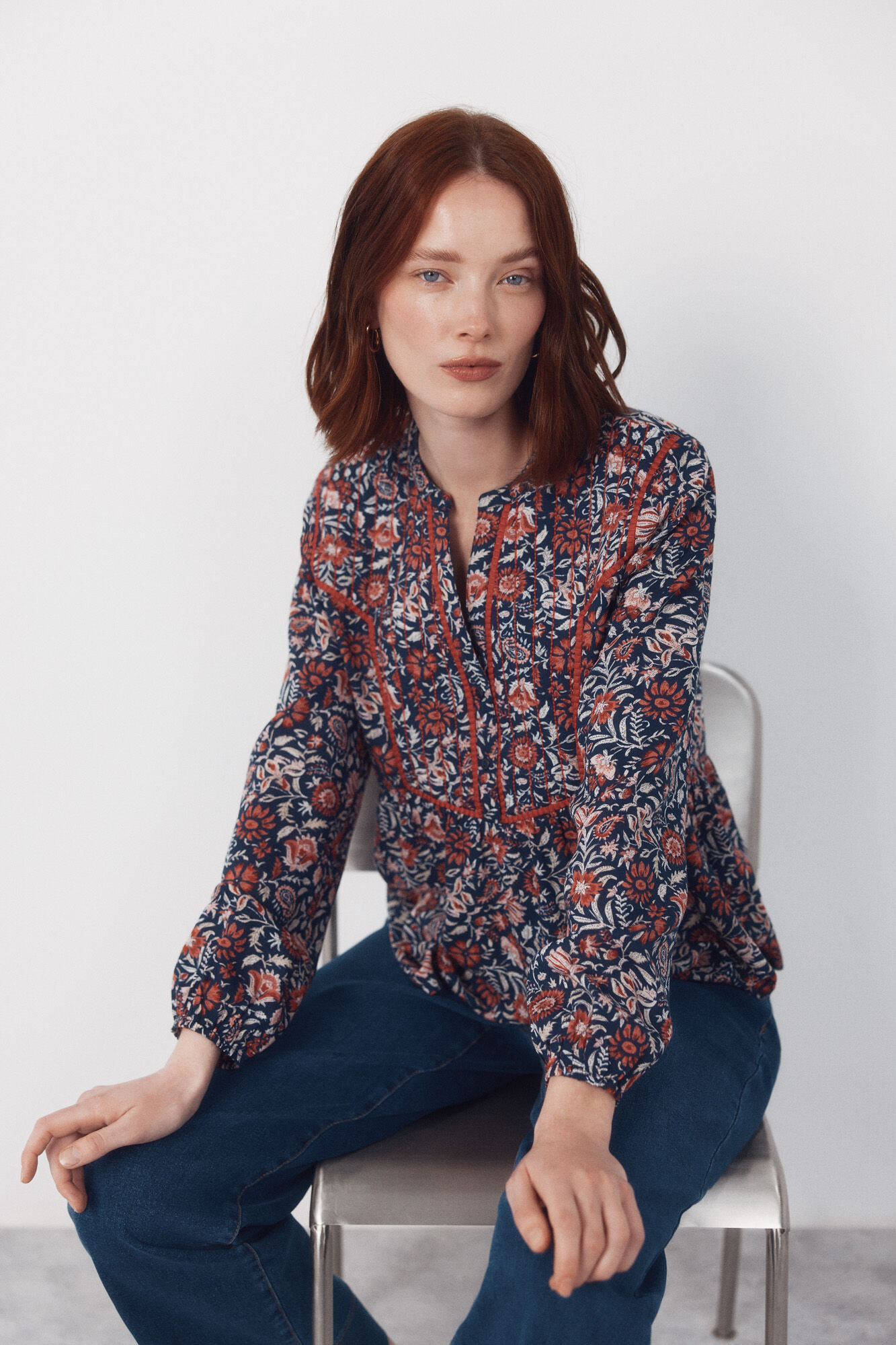 Cortefiel Padded mandarin blouse Multicolour