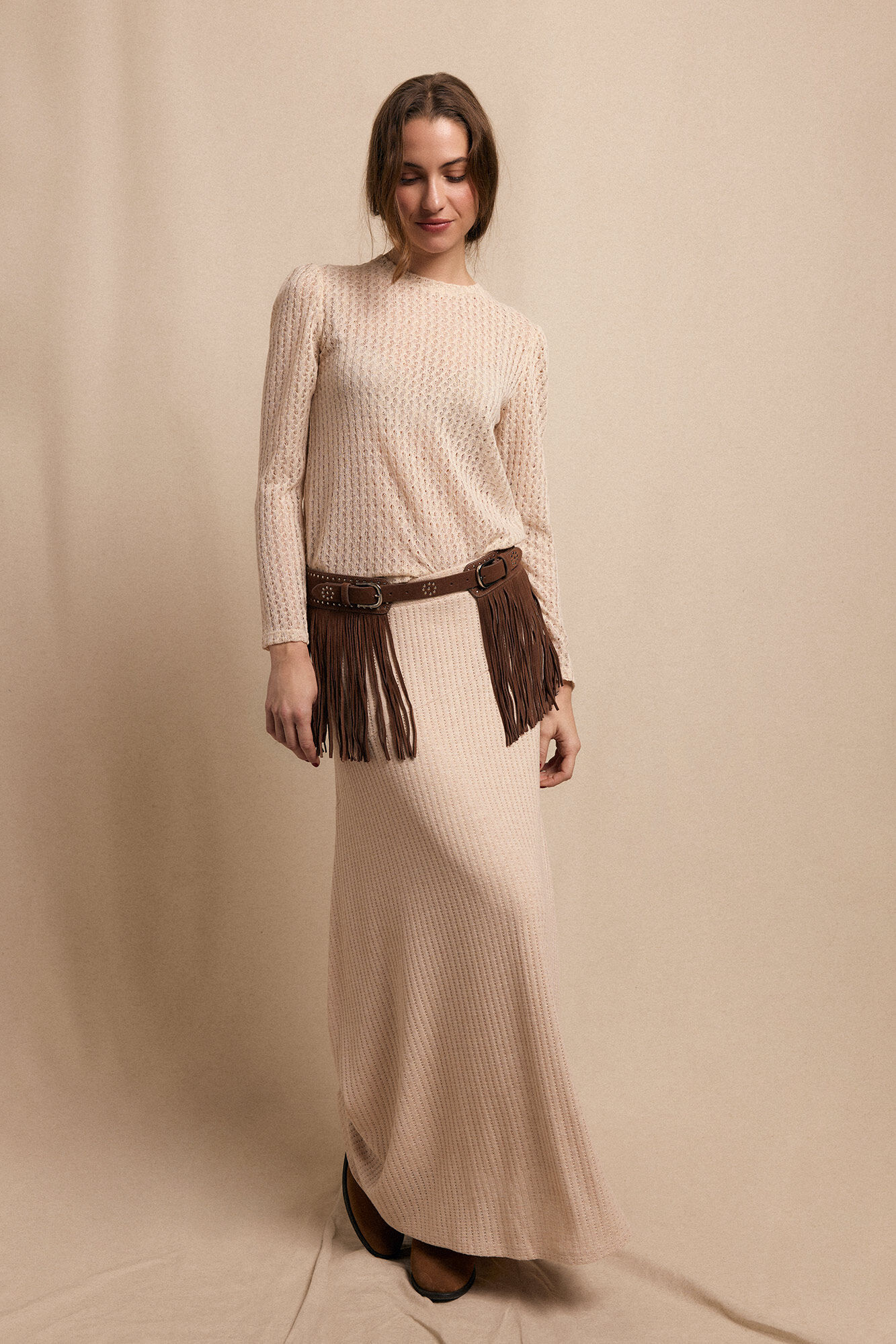 Slowlove Blusa estruturada r&uacute;stica de manga comprida Ecru