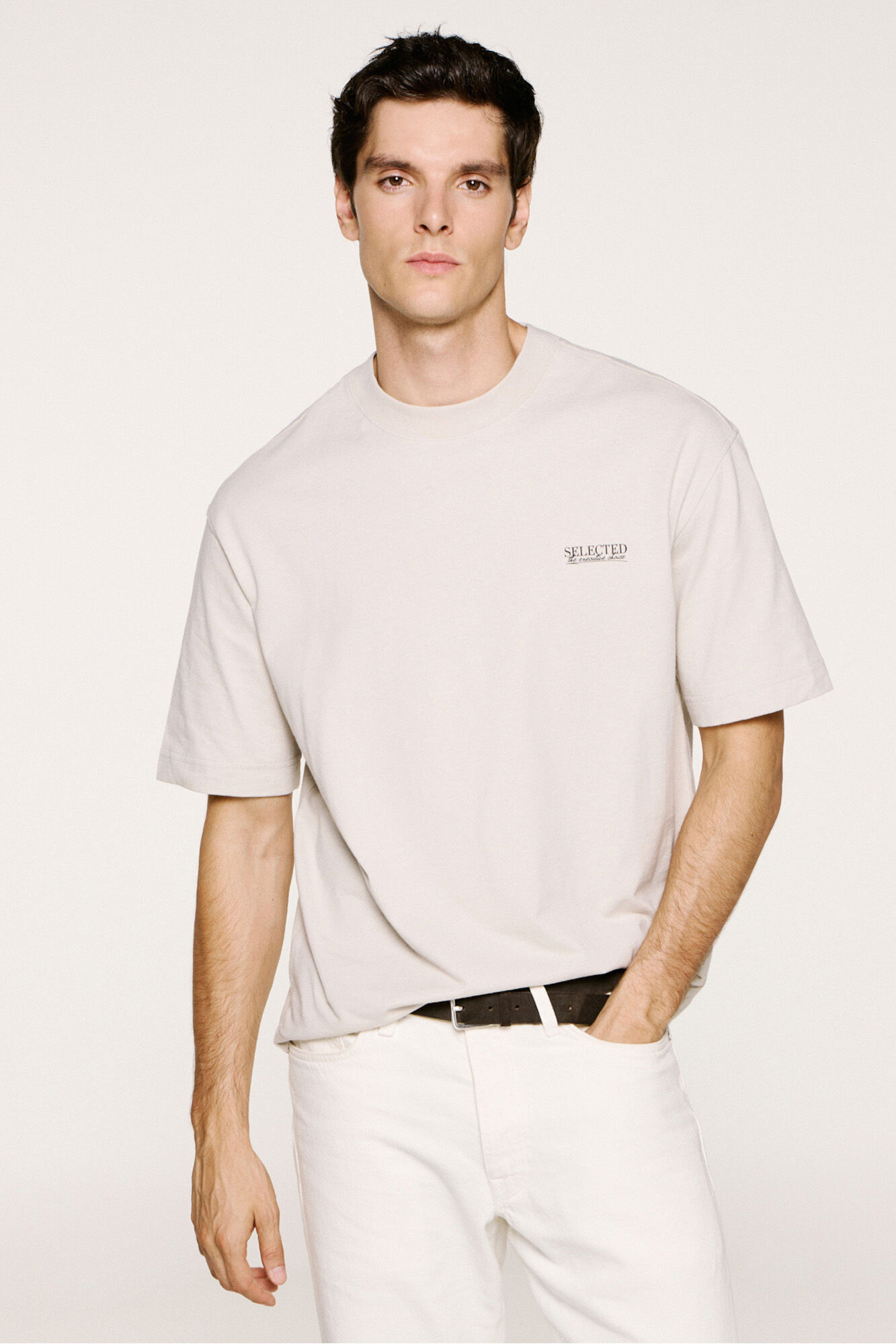 Selected Camiseta com logo de T-shirt de manga curta   Cinzento