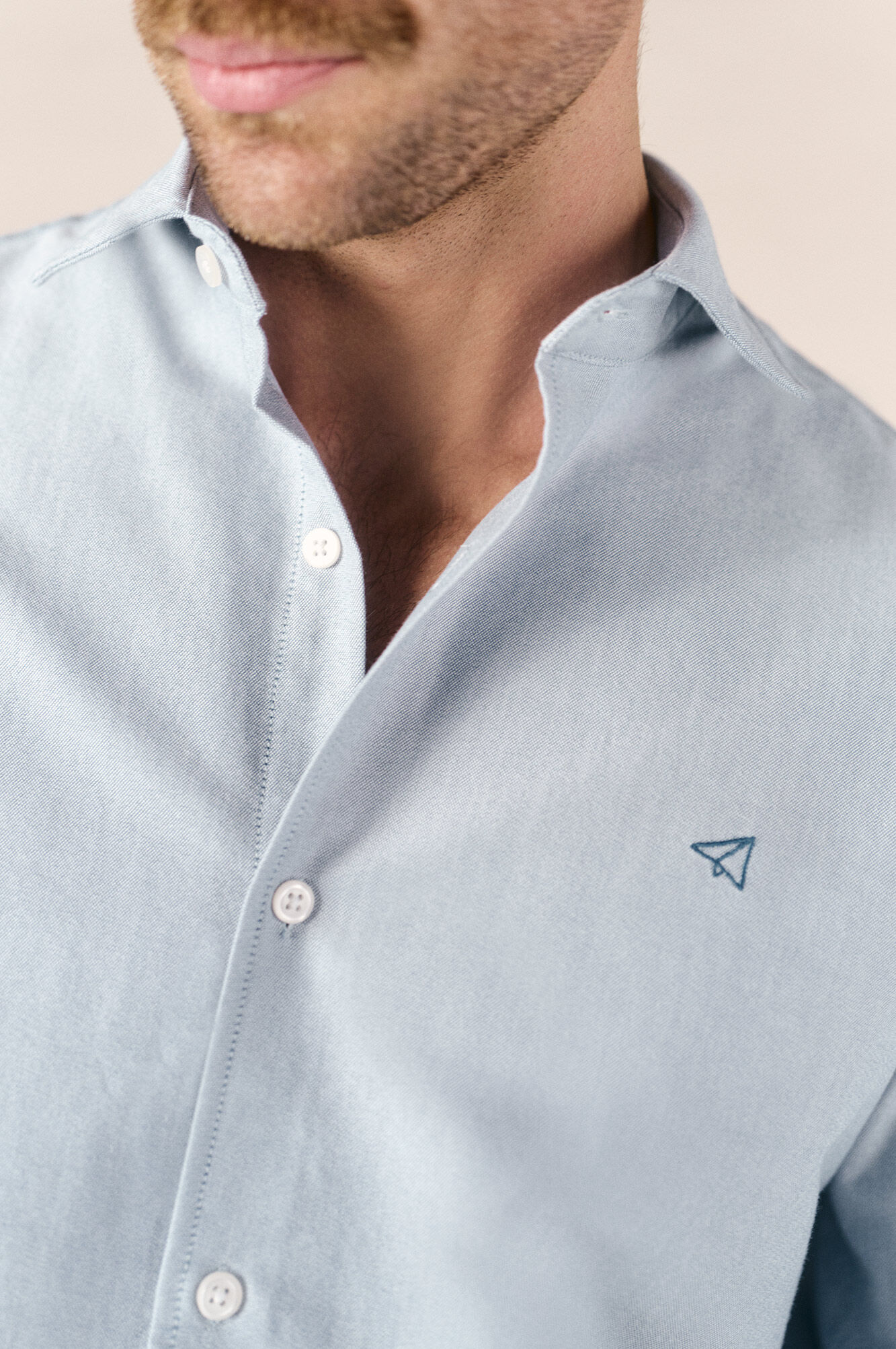 OOTO Camisa oxford lisa de manga comprida Azul