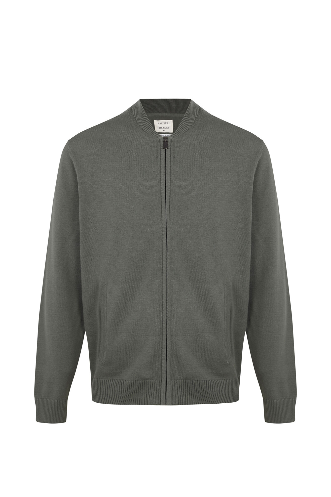 Cortefiel Cotton fine knit zip fastening cardigan Kaki