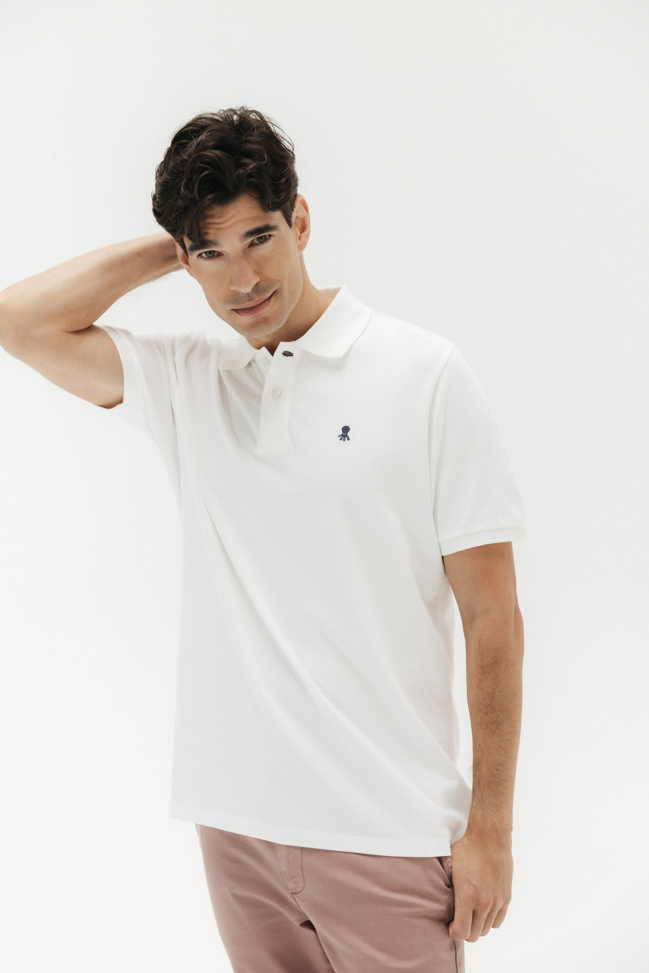 elPulpo Camisa polo lavada com bordado contrastante