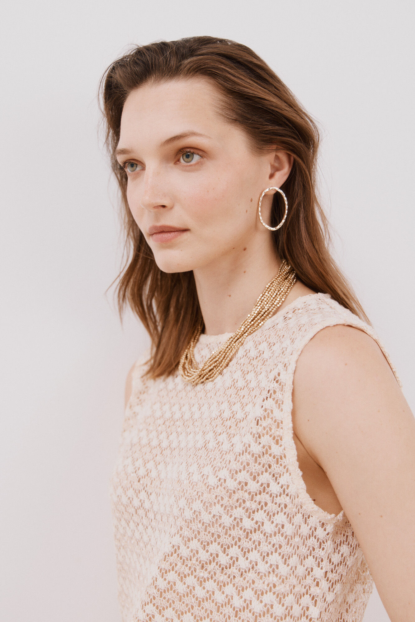 Cortefiel Lurex structured top Ivory