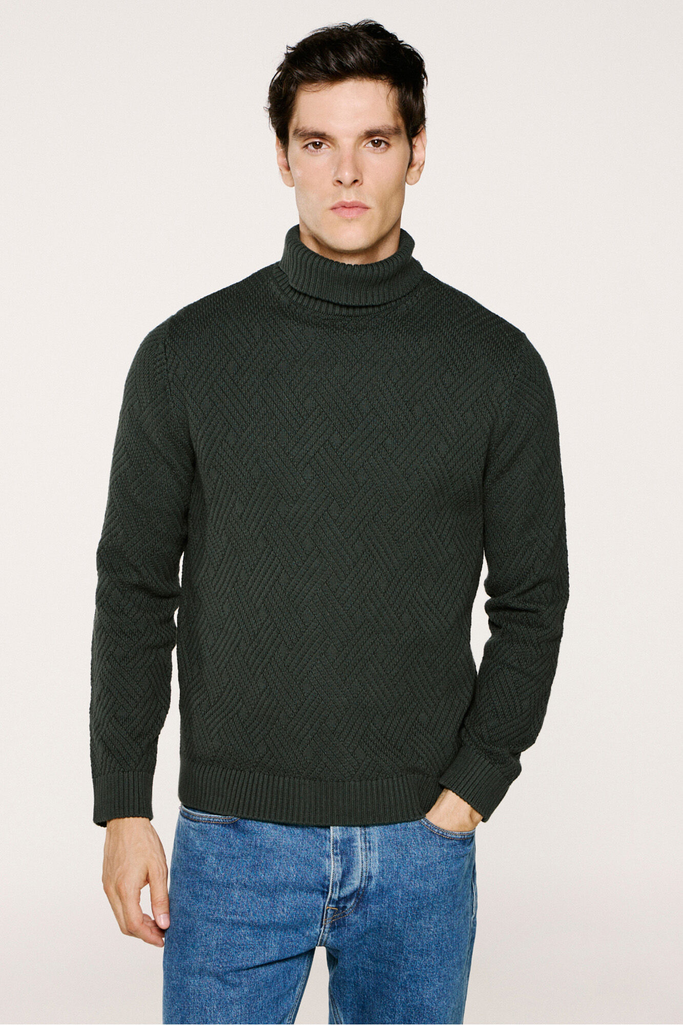 Selected Camisola estruturado de gola alta 100% algod&atilde;o org&acirc;nico  Verde