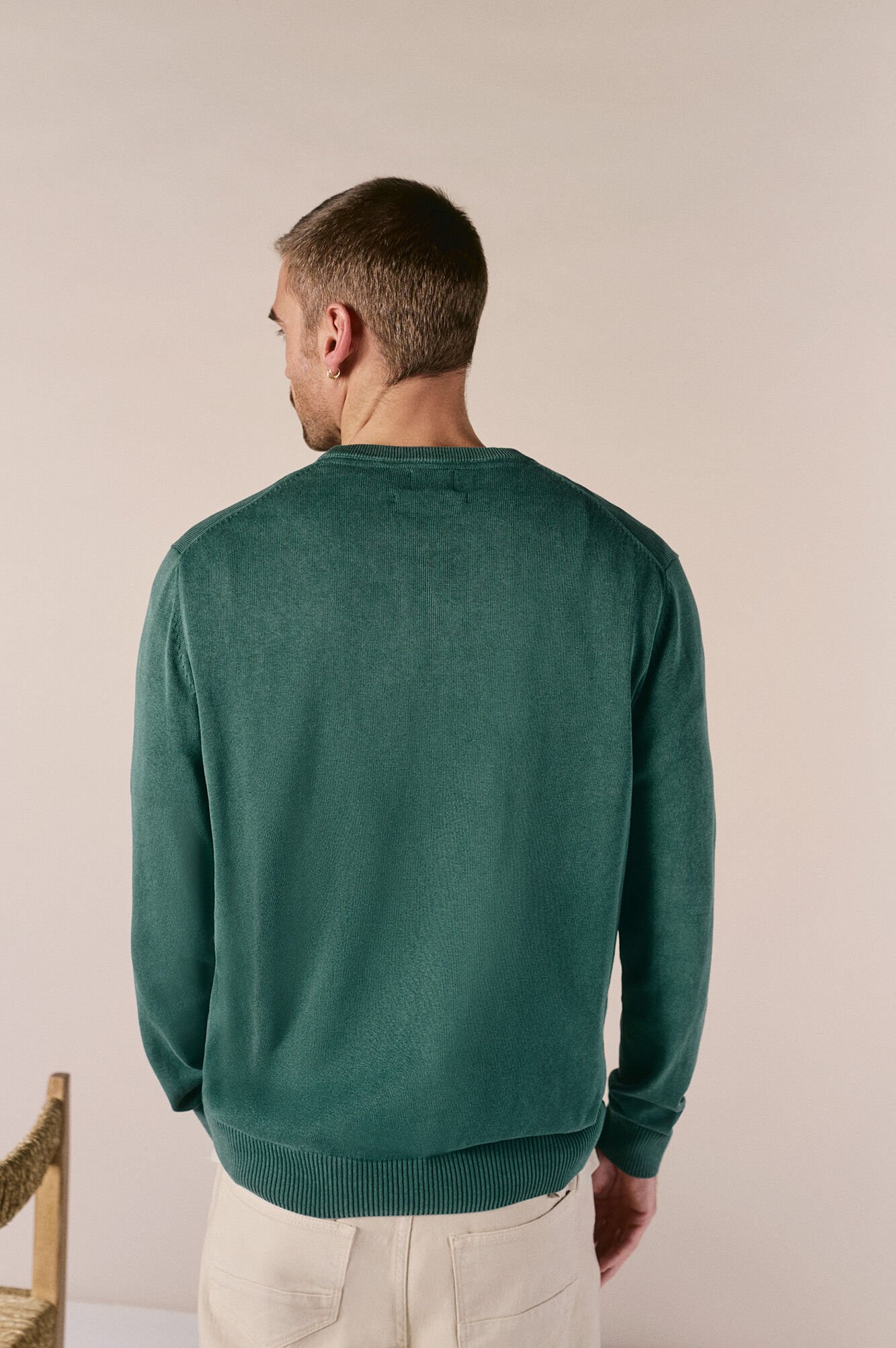 OOTO Camisola gola redonda em algod&atilde;o lavado Verde