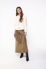 Slowlove Falda antelina con flecos Marr&oacute;n