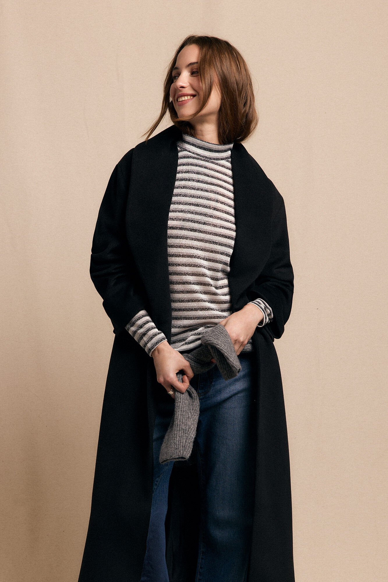 Slowlove Camiseta riscas de lurex com gola alta