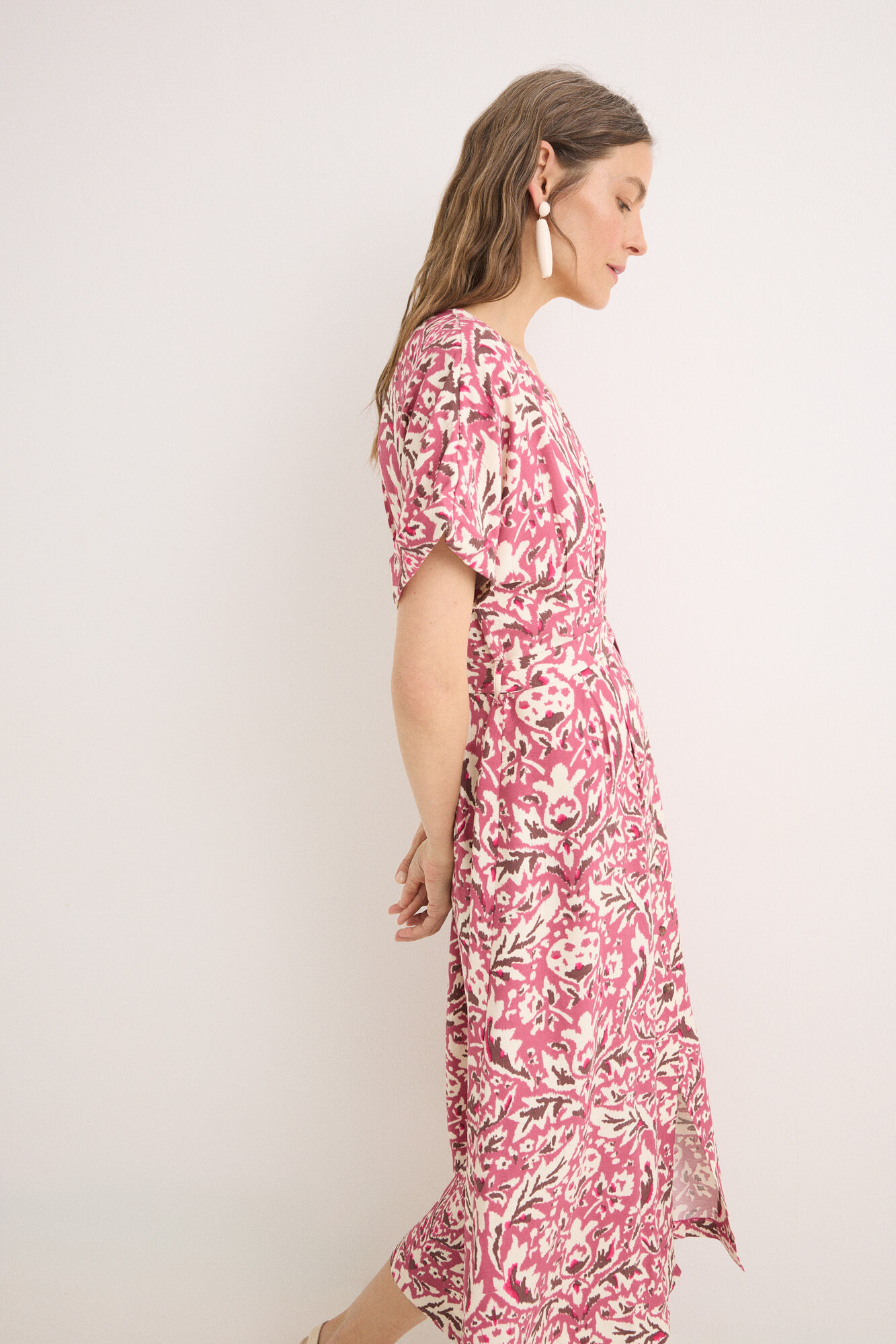 Cortefiel Vestido midi pliegues Multicolor