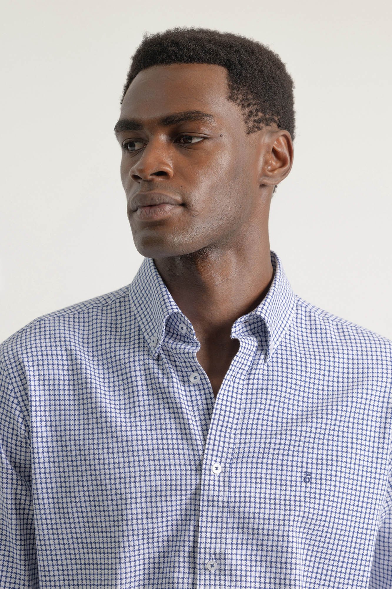 PuroEGO Camisa xadrez de algod&atilde;o slim Azul