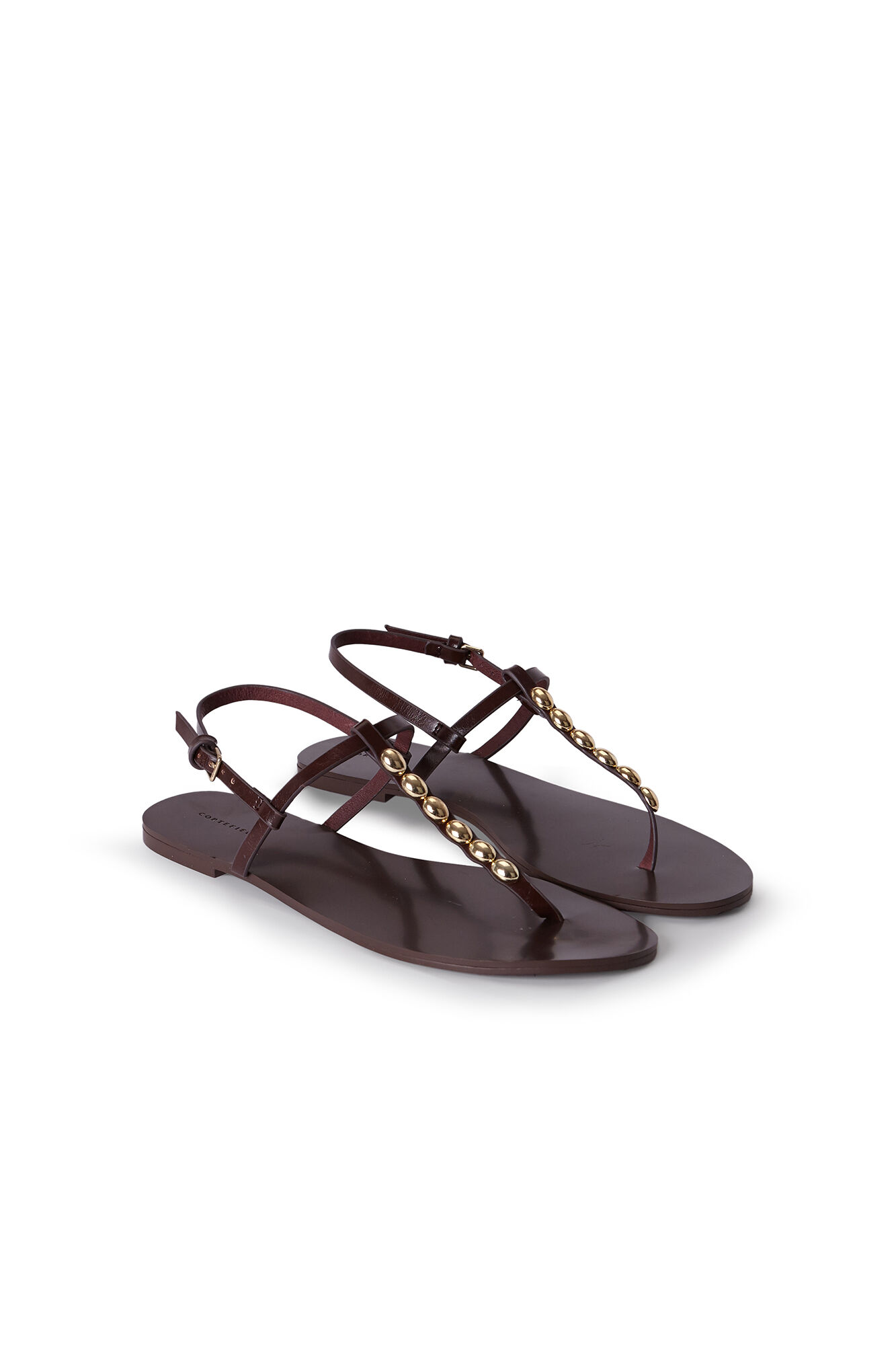 Cortefiel Flat sandal with studs Dark brown