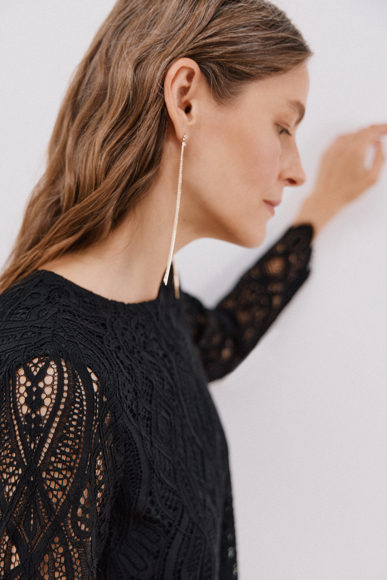 Cortefiel Top guipur manga larga Negro