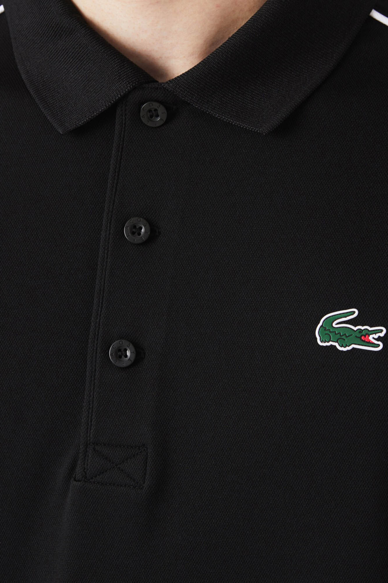 Lacoste Polo shirt with contrasting piping on the shoulders and sleeve ends Black