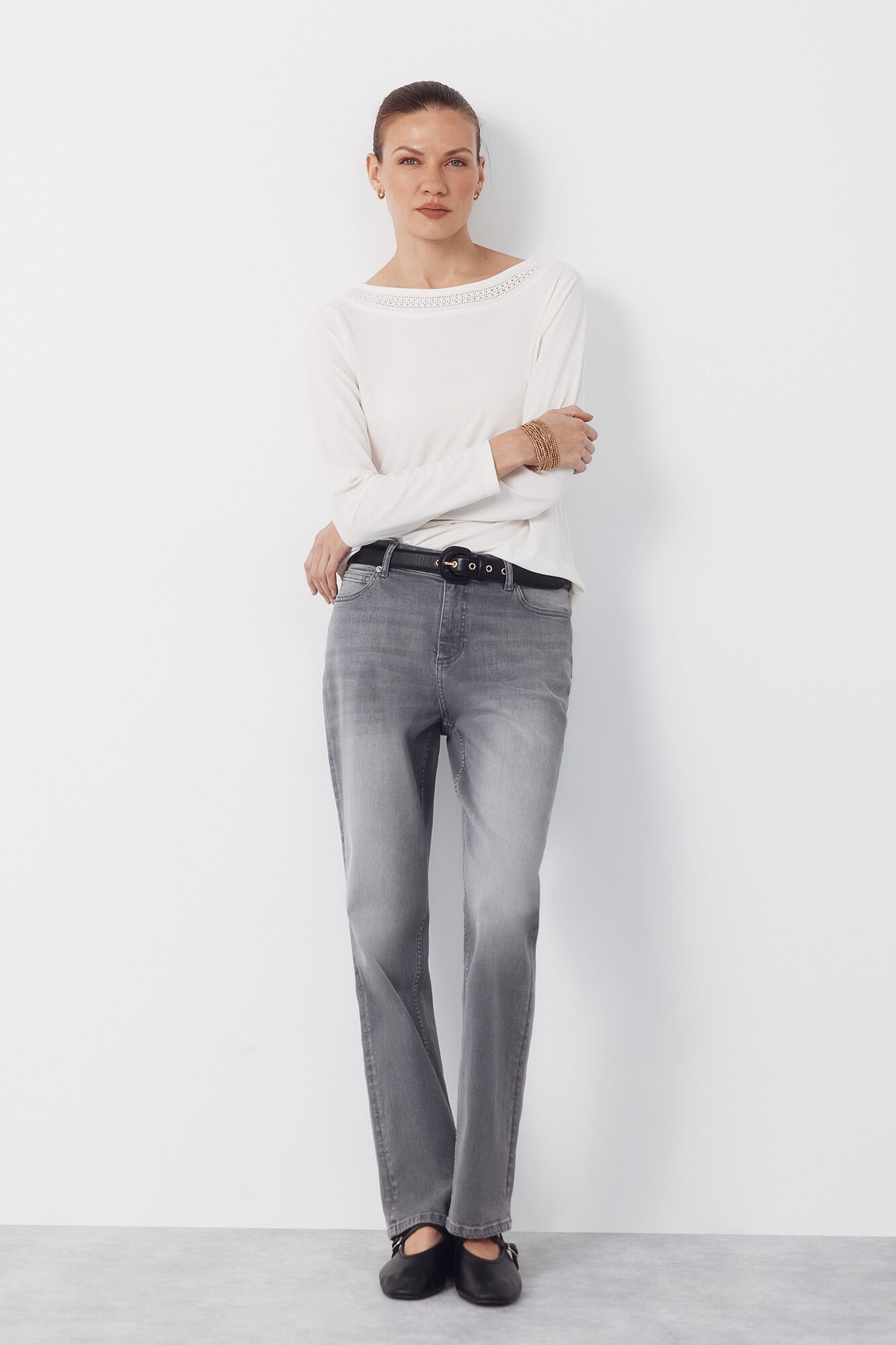 Cortefiel Lace boat neckline -shirt White