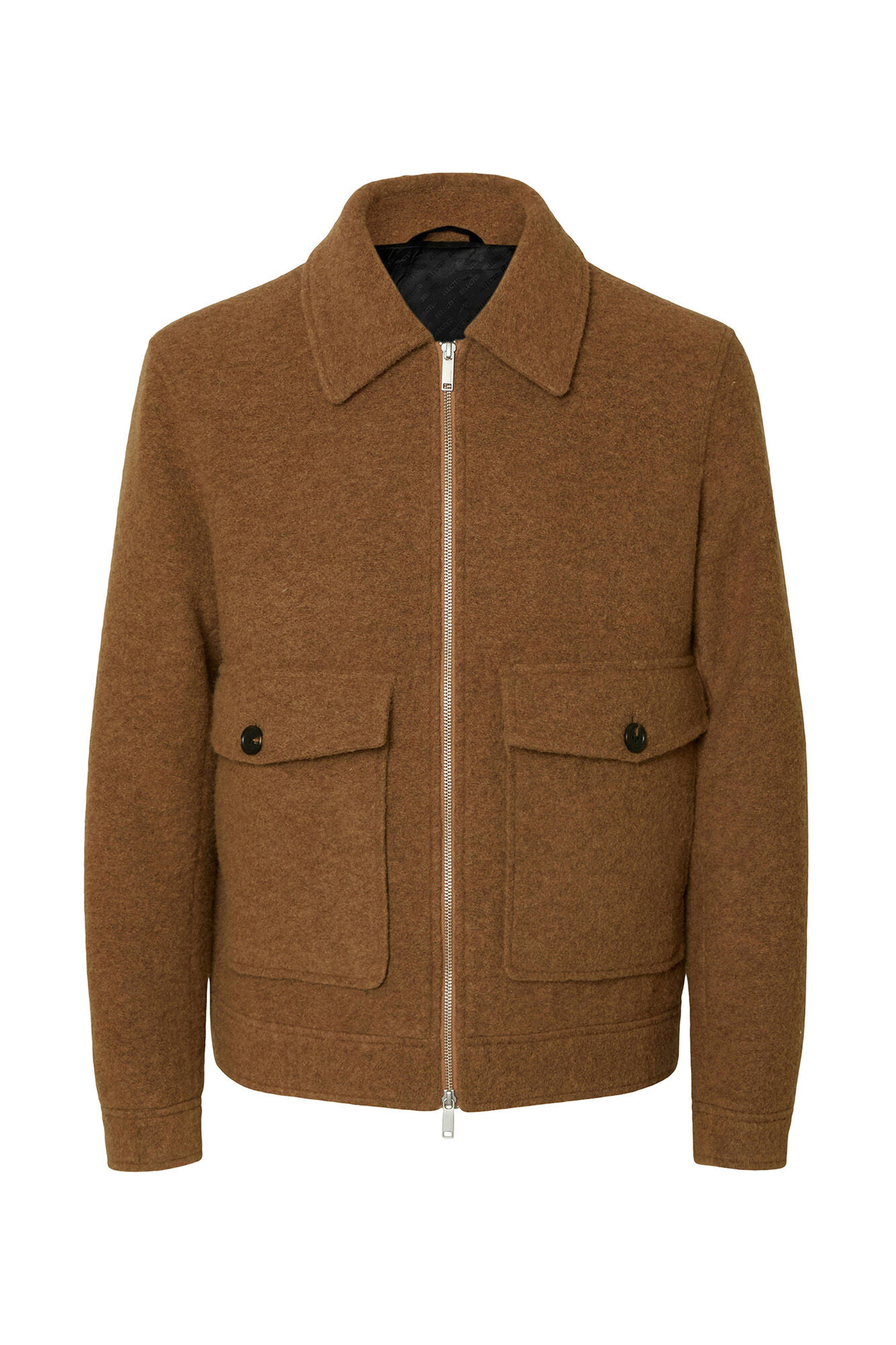 Selected Blus&atilde;o curta de l&atilde; com fecho-&eacute;clair Castanho