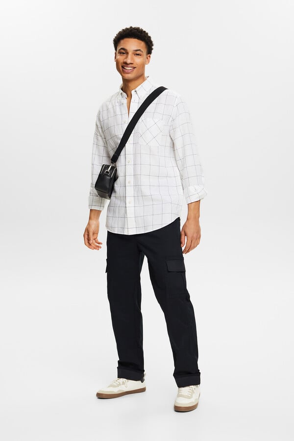 Cortefiel Regular fit checked shirt with linen Printed white