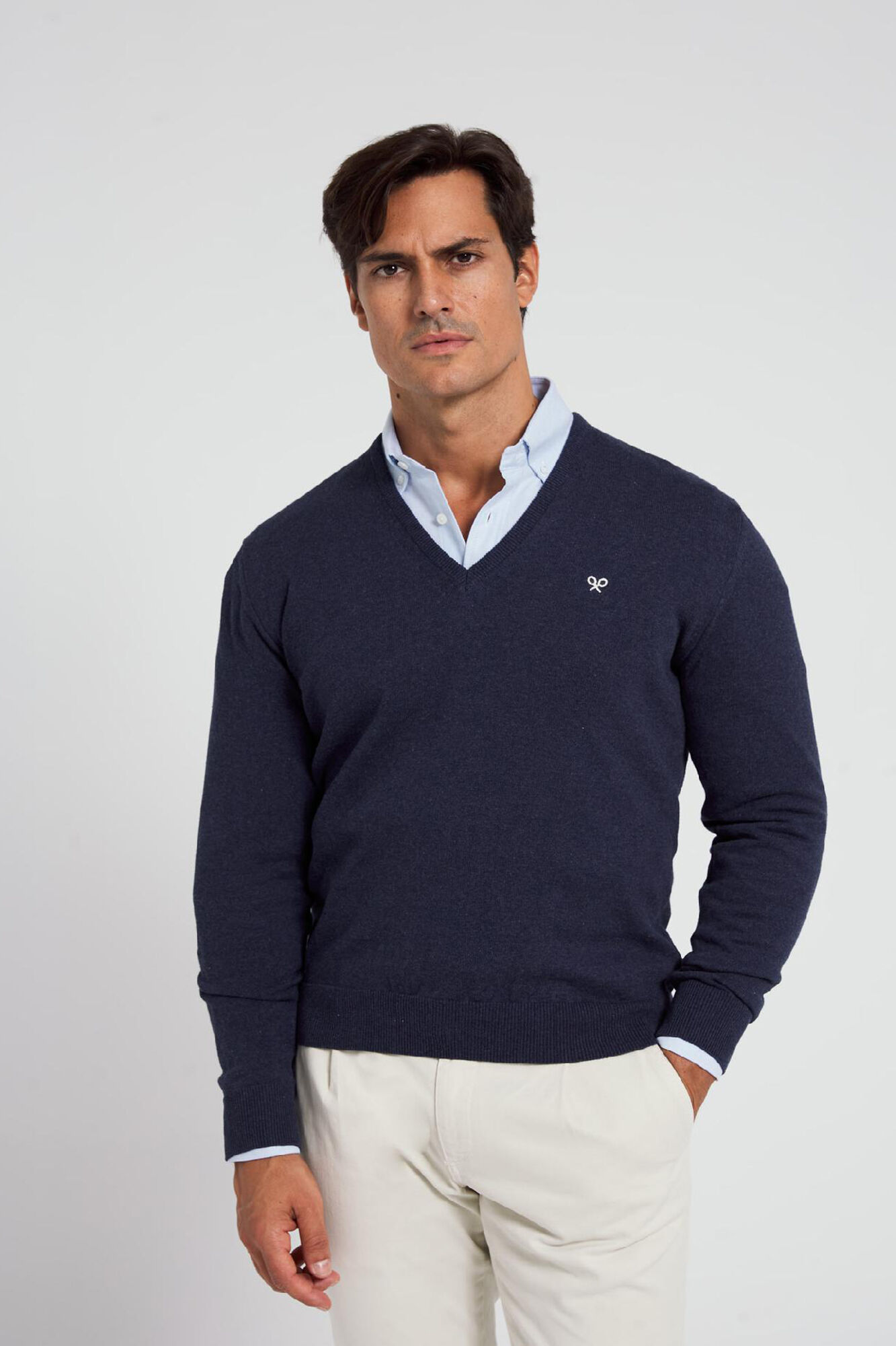 Silbon Camisola em bico retro azul-marinho Azul