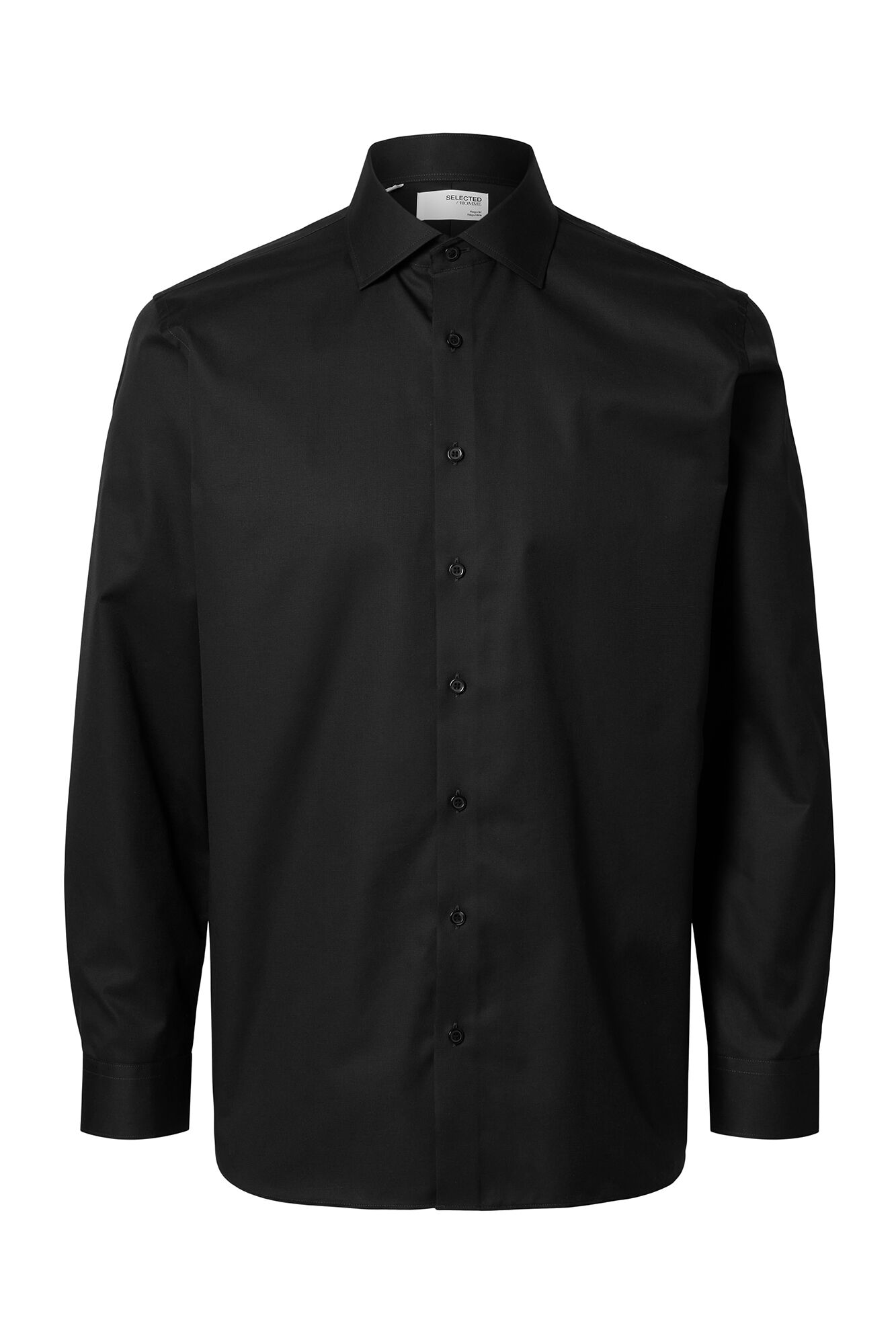 Selected Camisa de manga comprida elegante 100% algod&atilde;o Preto
