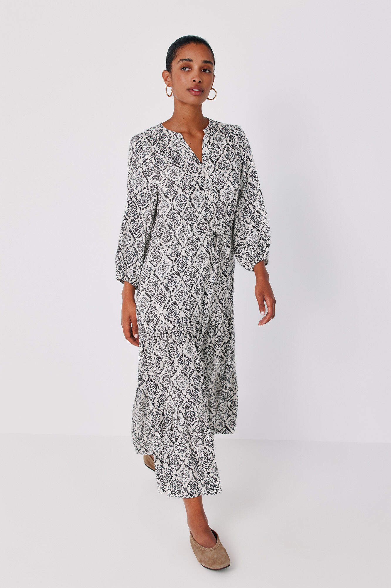 Cortefiel Printed flared dress Printed white