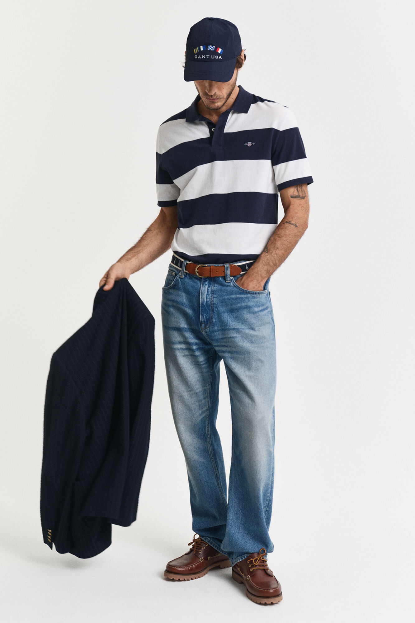 Gant Block- striped piqu&eacute; polo shirt Navy