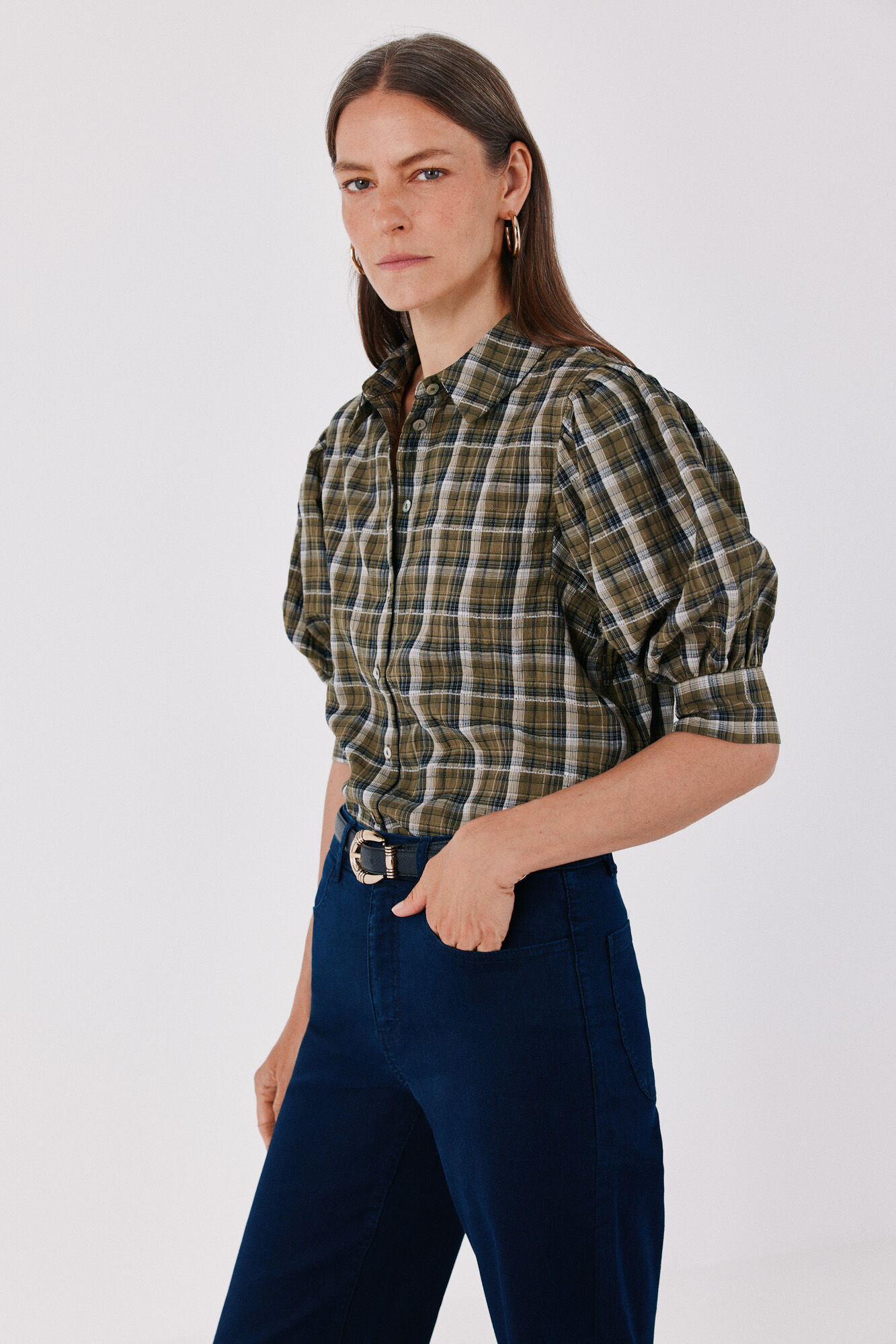 Cortefiel Plaid shirt Printed green
