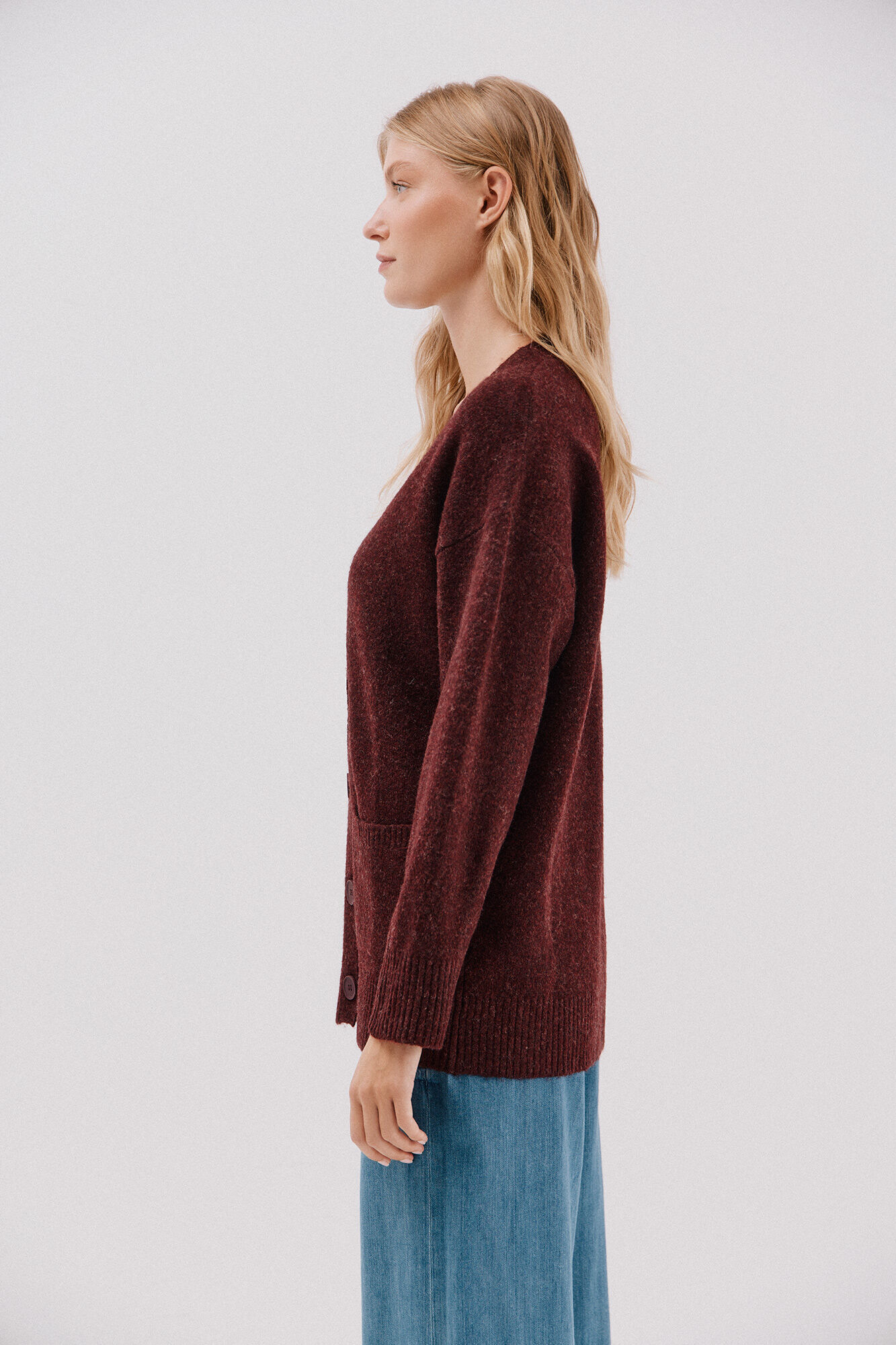 Cortefiel Long cardigan with pockets Maroon