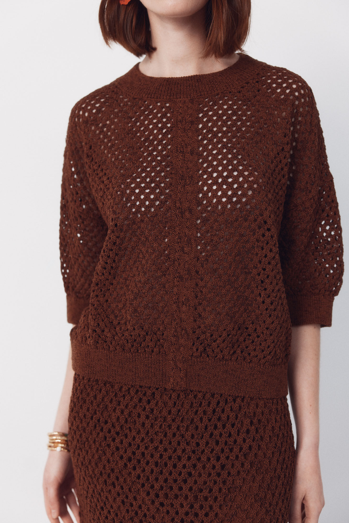 Cortefiel Jersey-knit openwork jumper Dark brown