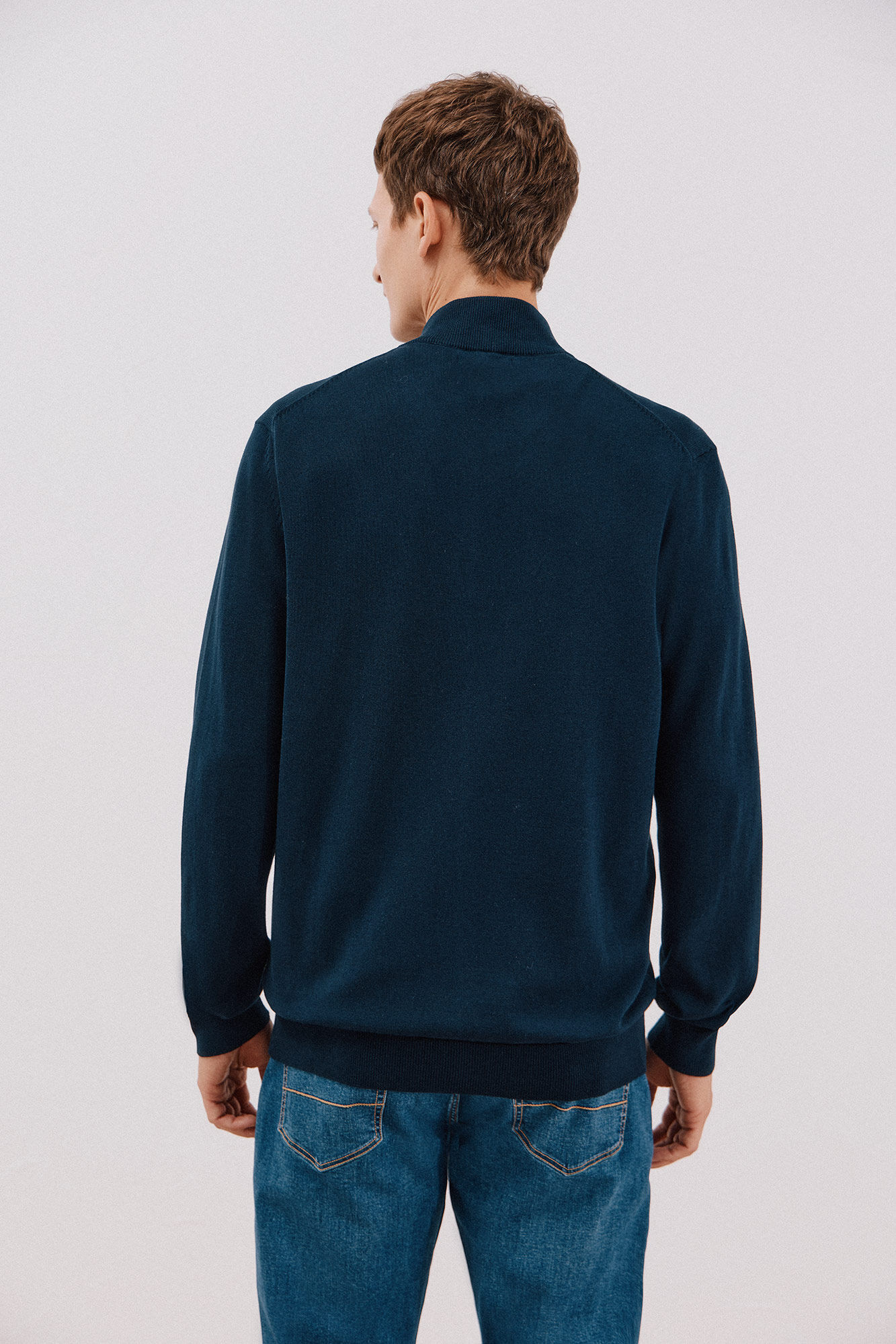 Cortefiel Fine knit cotton jersey-knit zip fastening  Navy