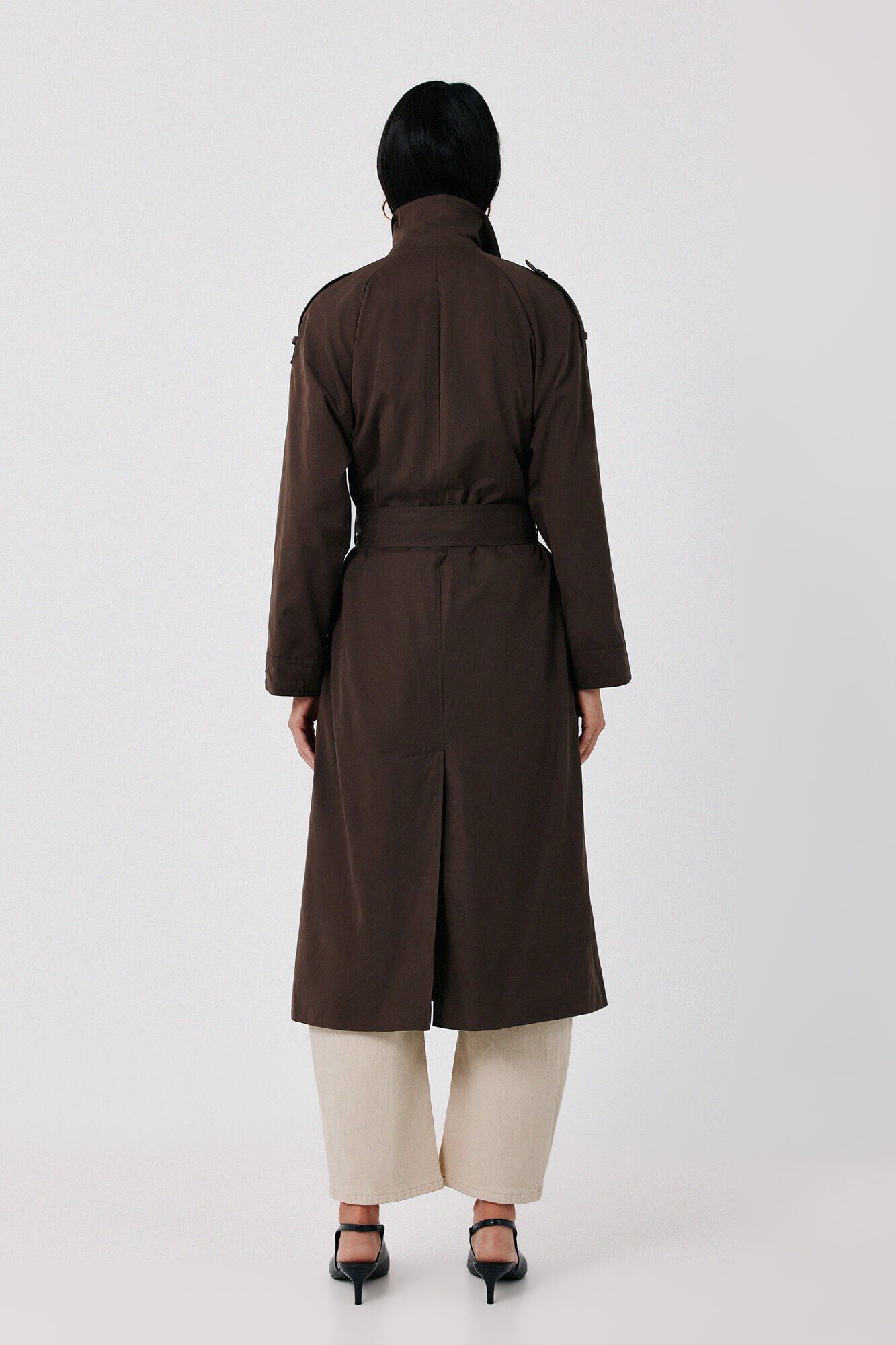 Cortefiel Gabardina larga Marr&oacute;n oscuro