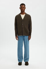 Selected Casaco de malha de l&atilde; com gola em V Castanho