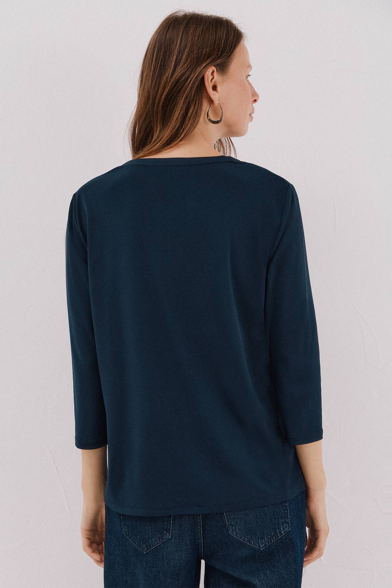 Cortefiel Basic top with mandarin collar Navy