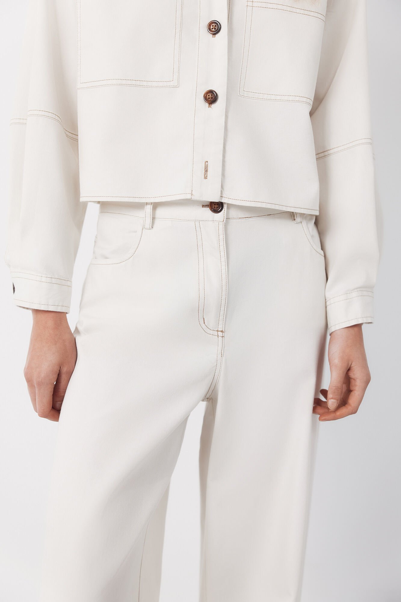 Cortefiel Jeans Palazzo Soft Ecru