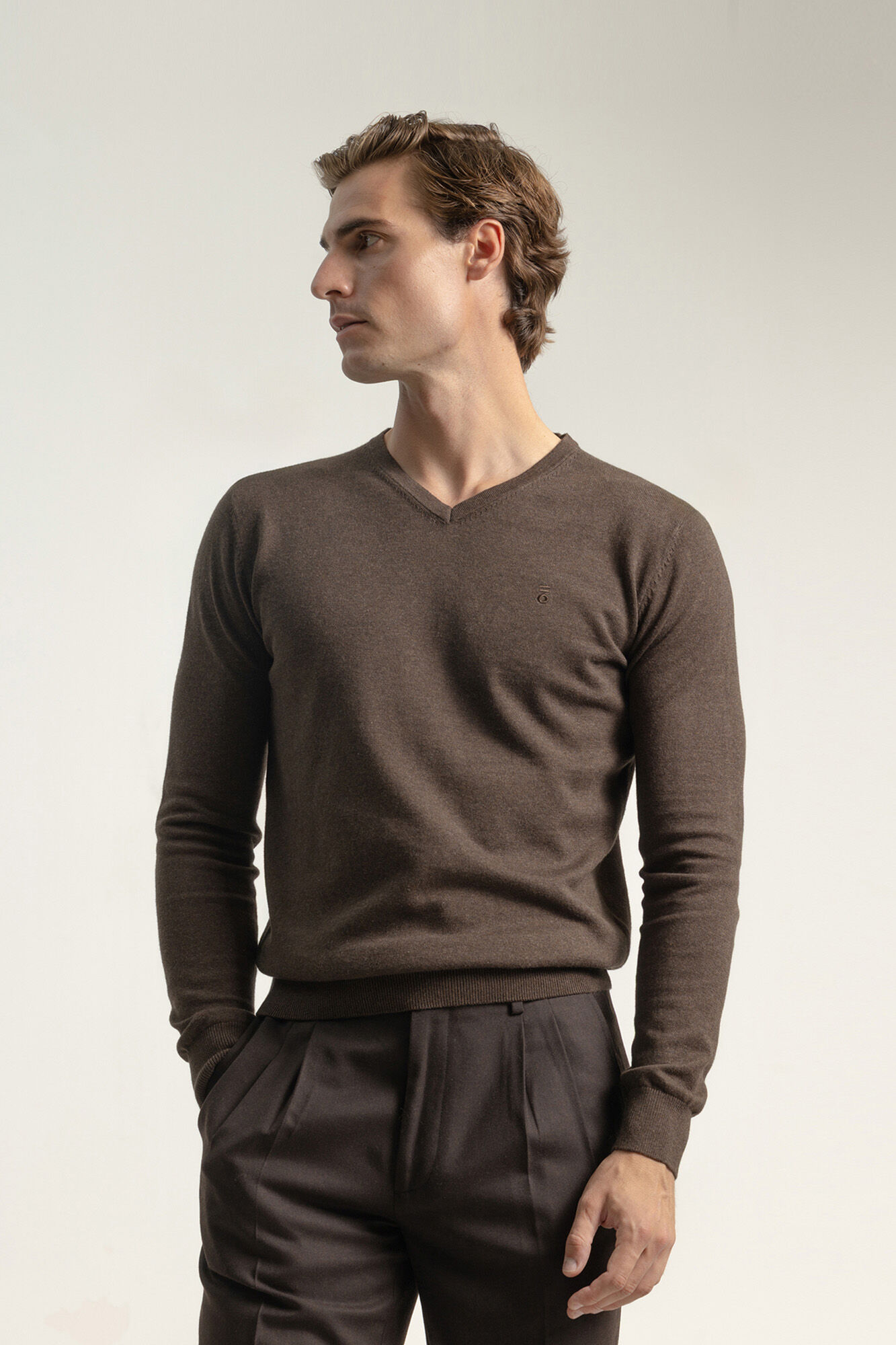 PuroEGO Cotton V-neck jumper Dark brown