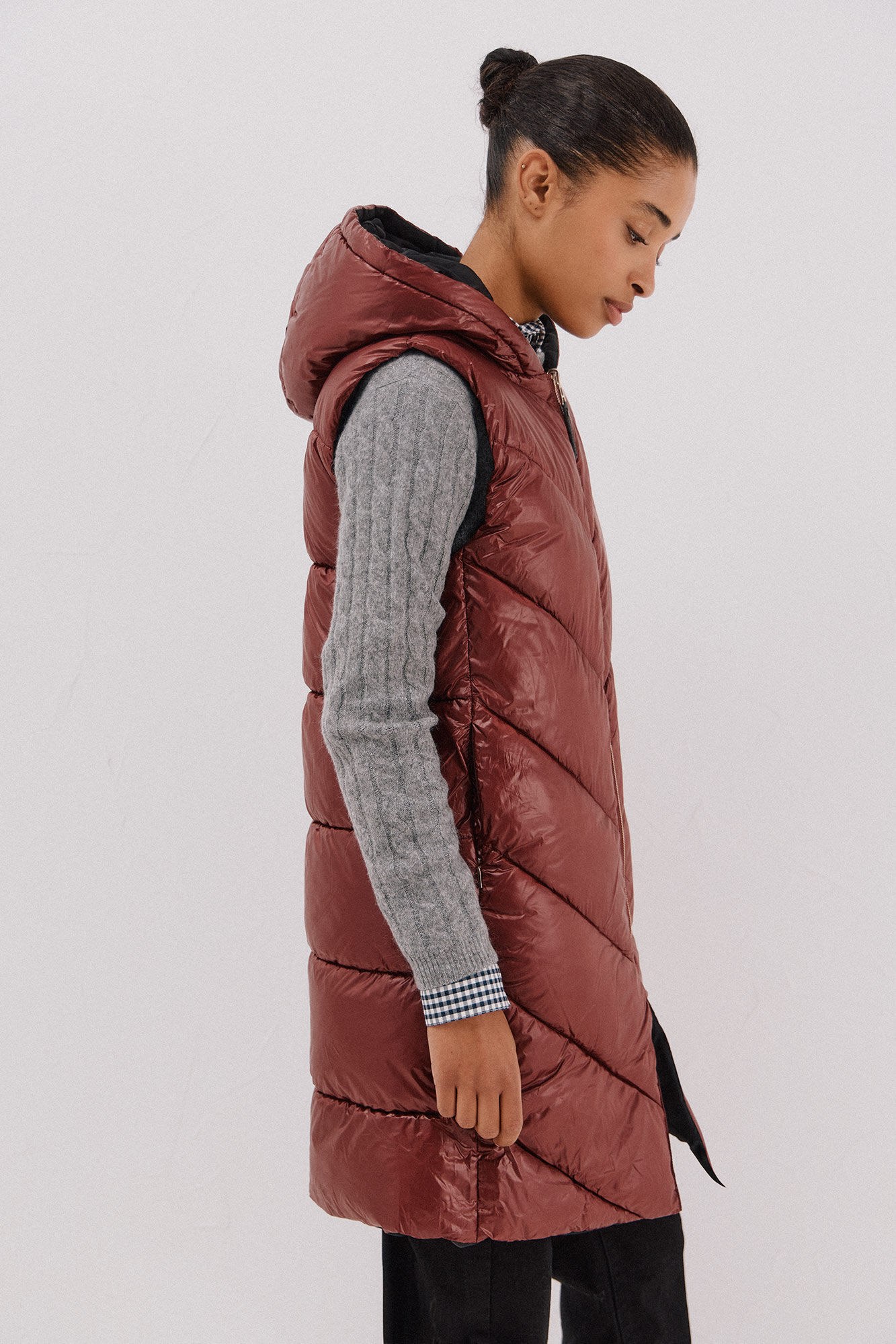 Cortefiel Long reversible gilet Maroon