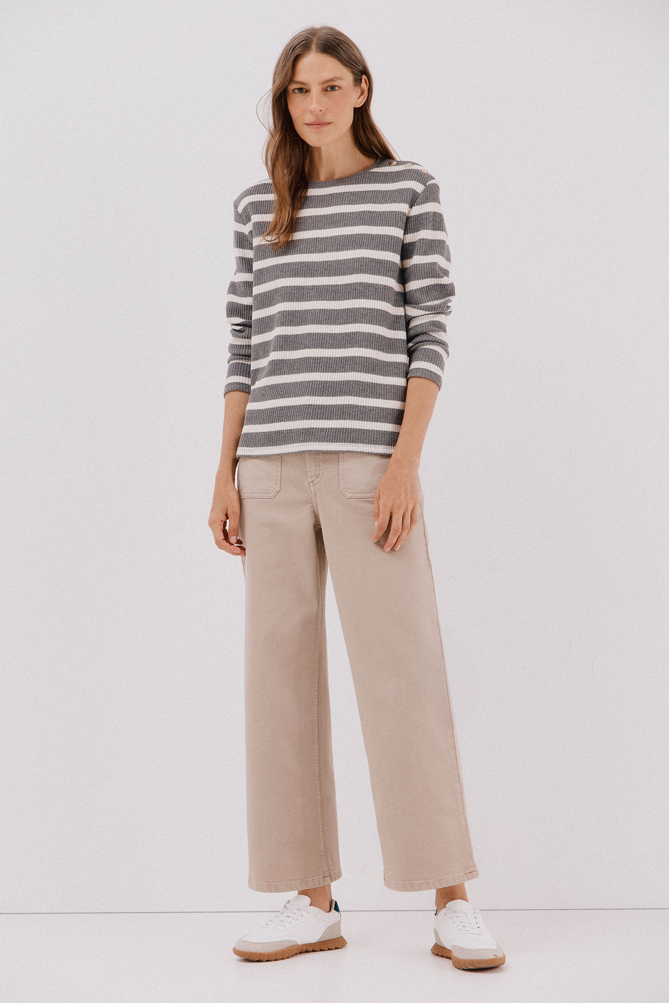 Cortefiel striped structured sweatshirt Grey