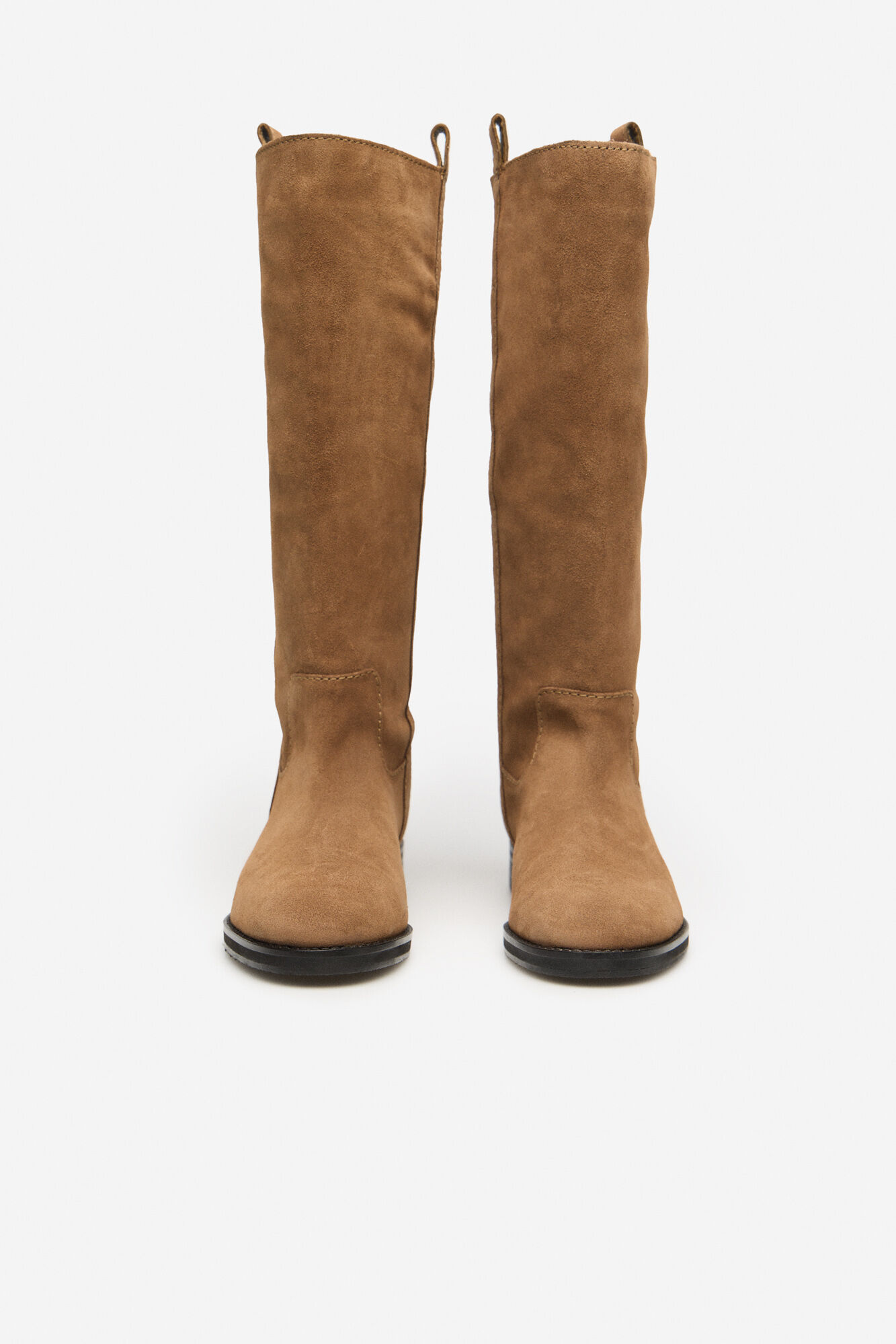 Cortefiel High suede split leather boot Nude