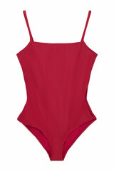 Cortefiel Square neck sculpting swimsuit Red