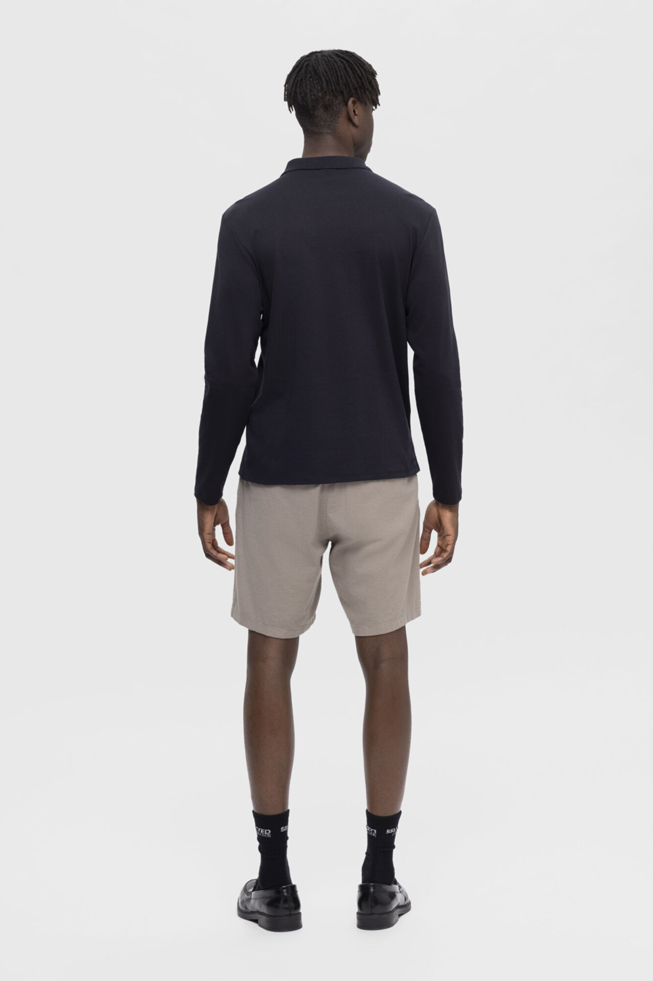 Selected Long-sleeved recycled cotton polo shirt Black