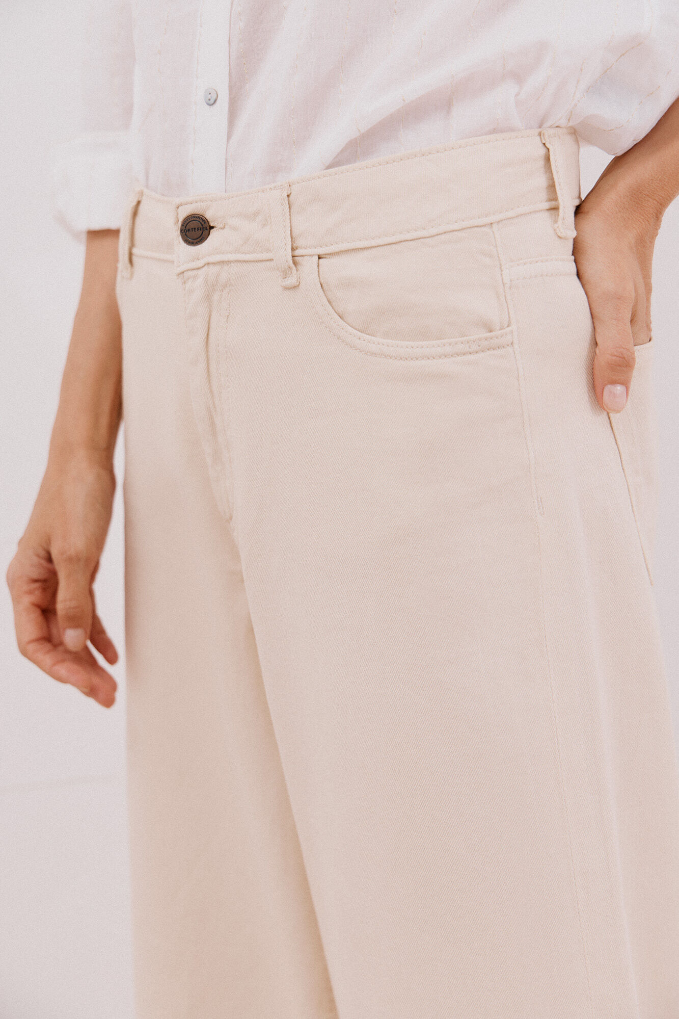 Cortefiel Long palazzo jeans  Ivory