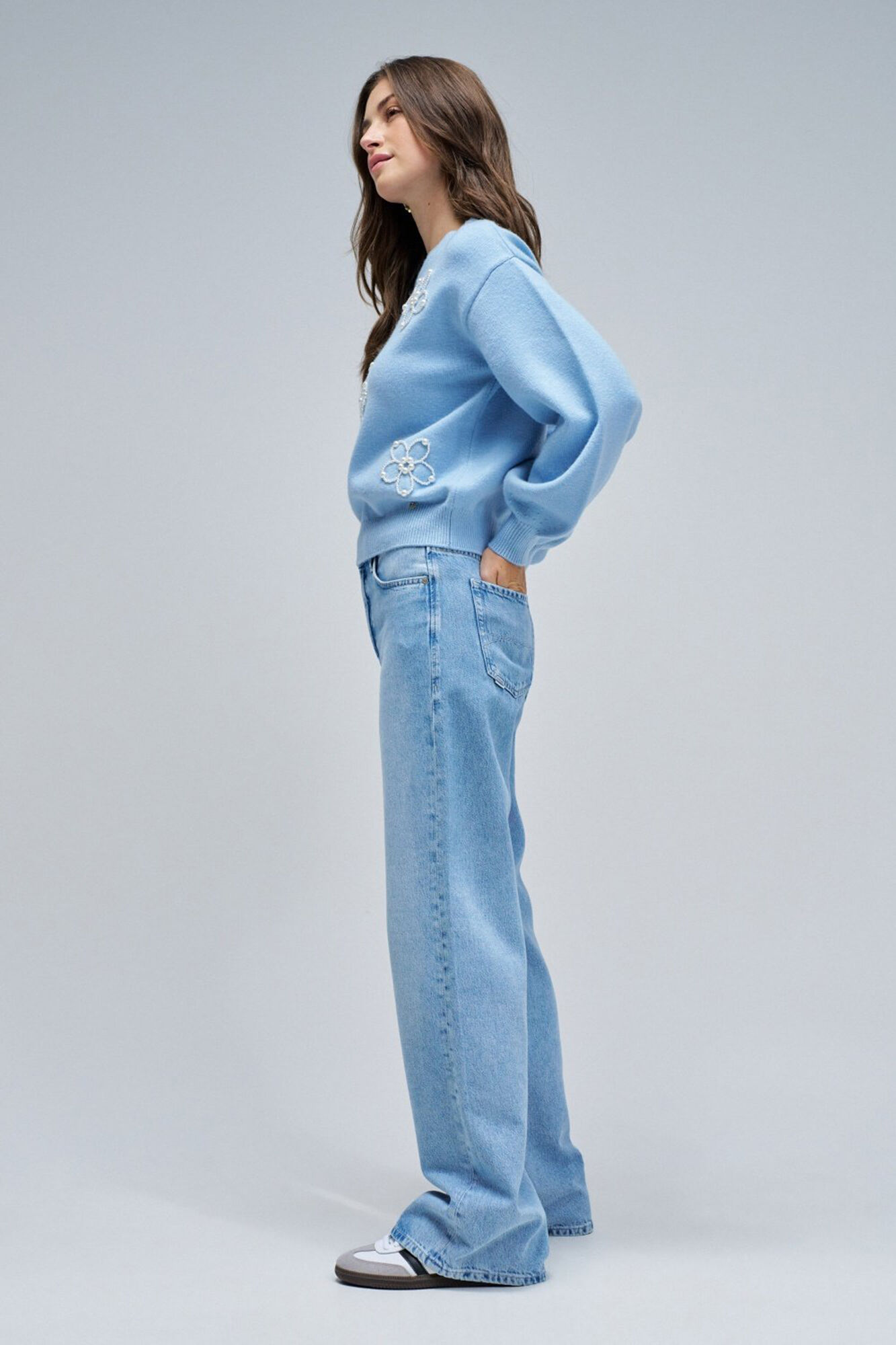 Salsa Jeans Jersey de punto con perlas Azul