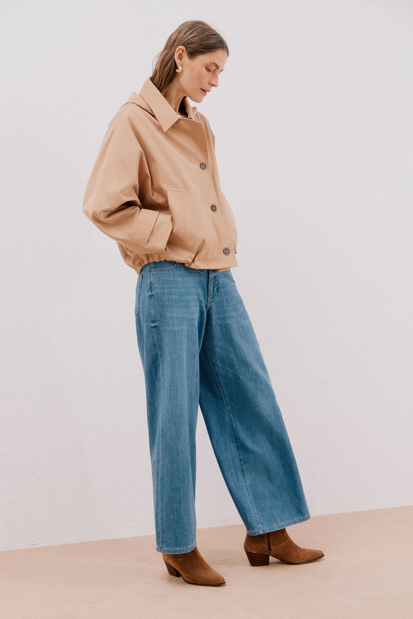 Cortefiel Short trench coat Beige