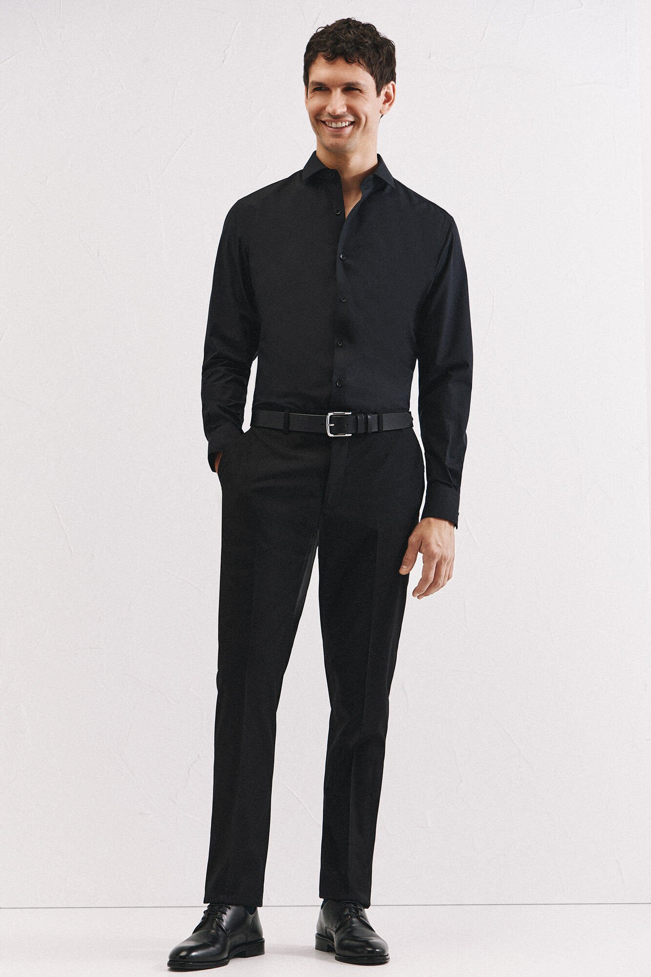 Cortefiel Slim fit easy-iron ottoman dress shirt Black
