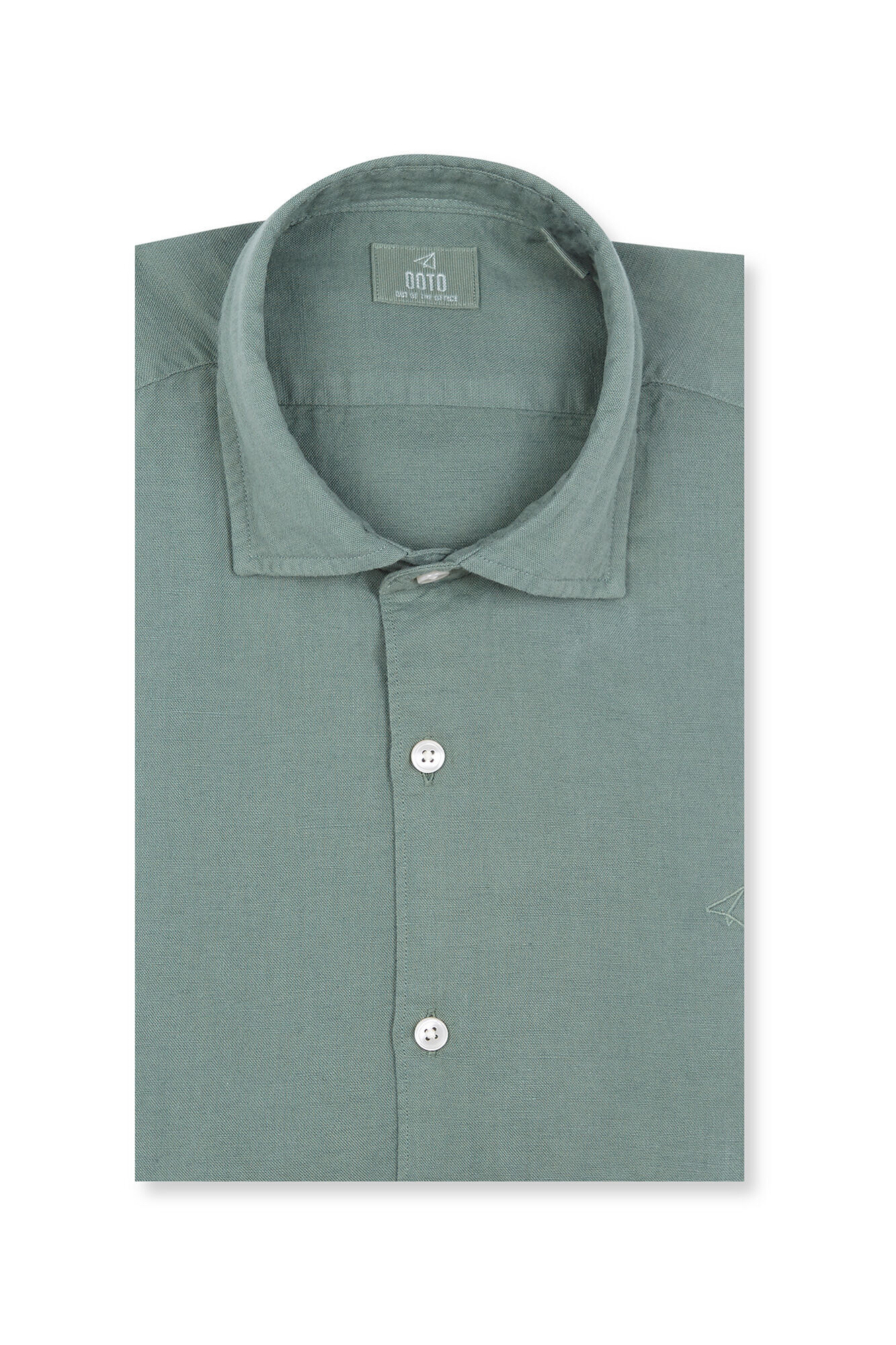 OOTO Camisa manga comprida em algod&atilde;o e linho Verde