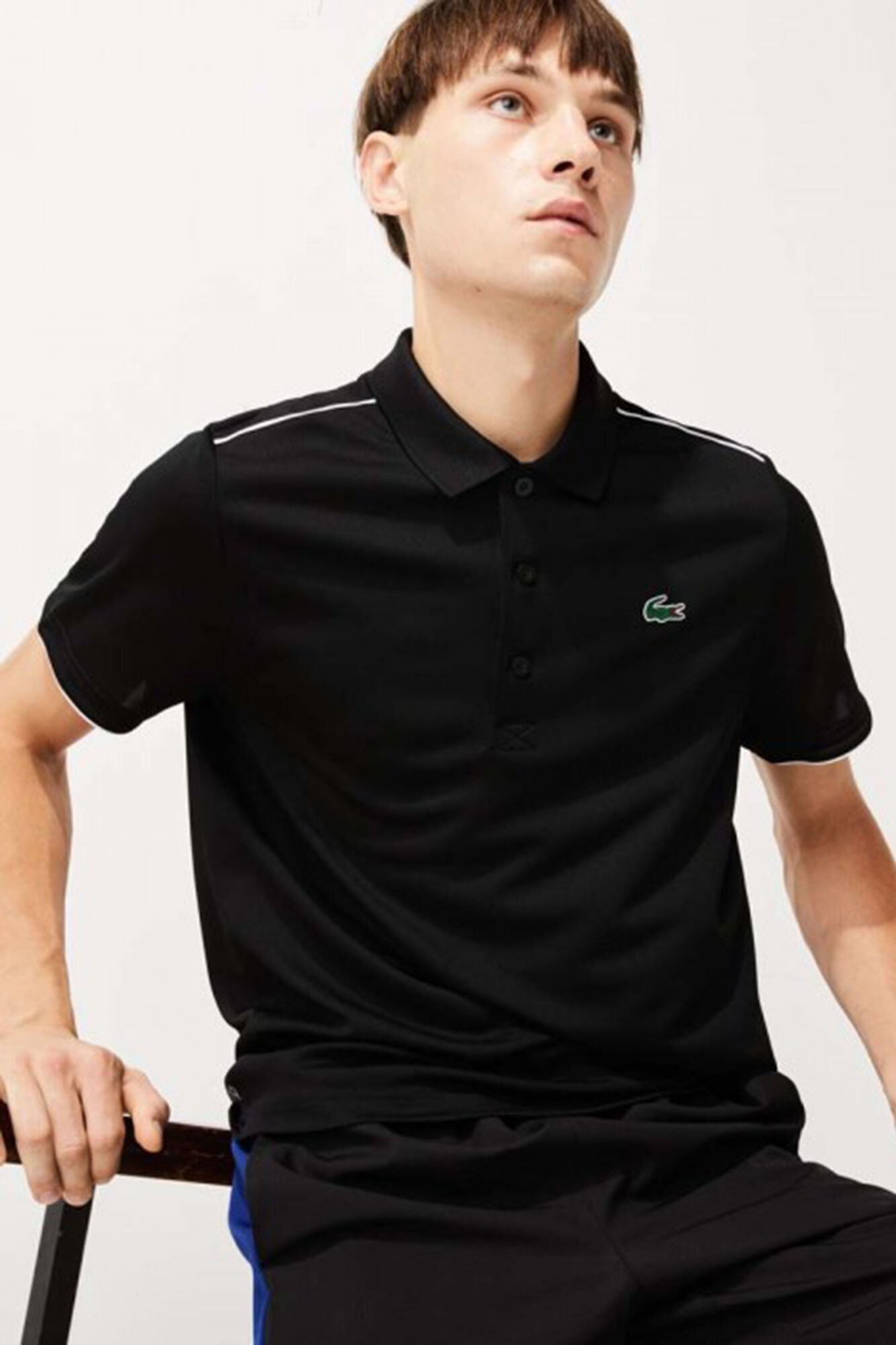 Lacoste Polo shirt with contrasting piping on the shoulders and sleeve ends Black