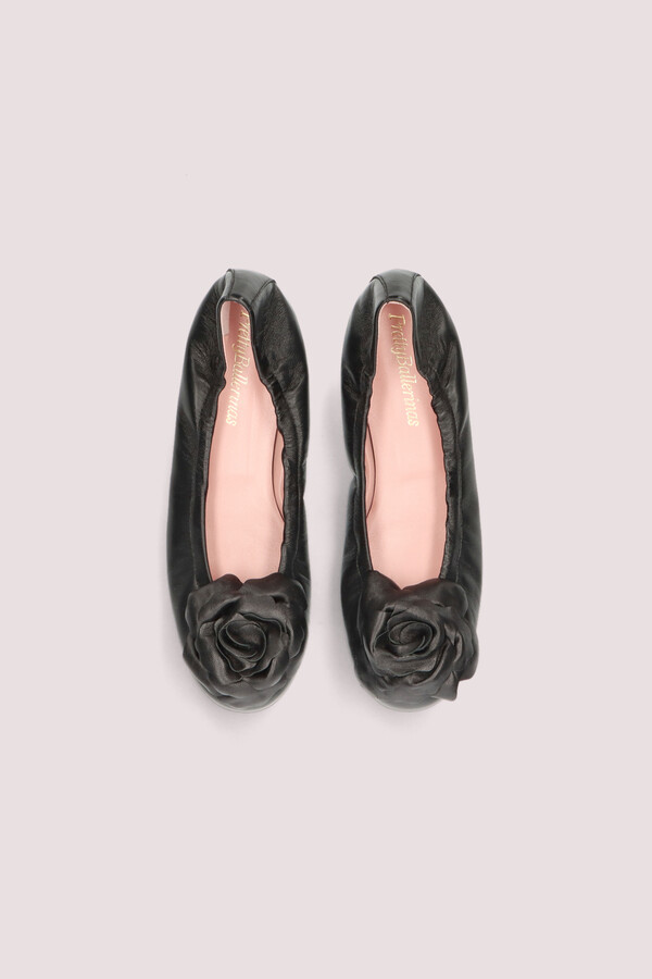 Cortefiel Ballet flats in black nappa leather with XL flower Black