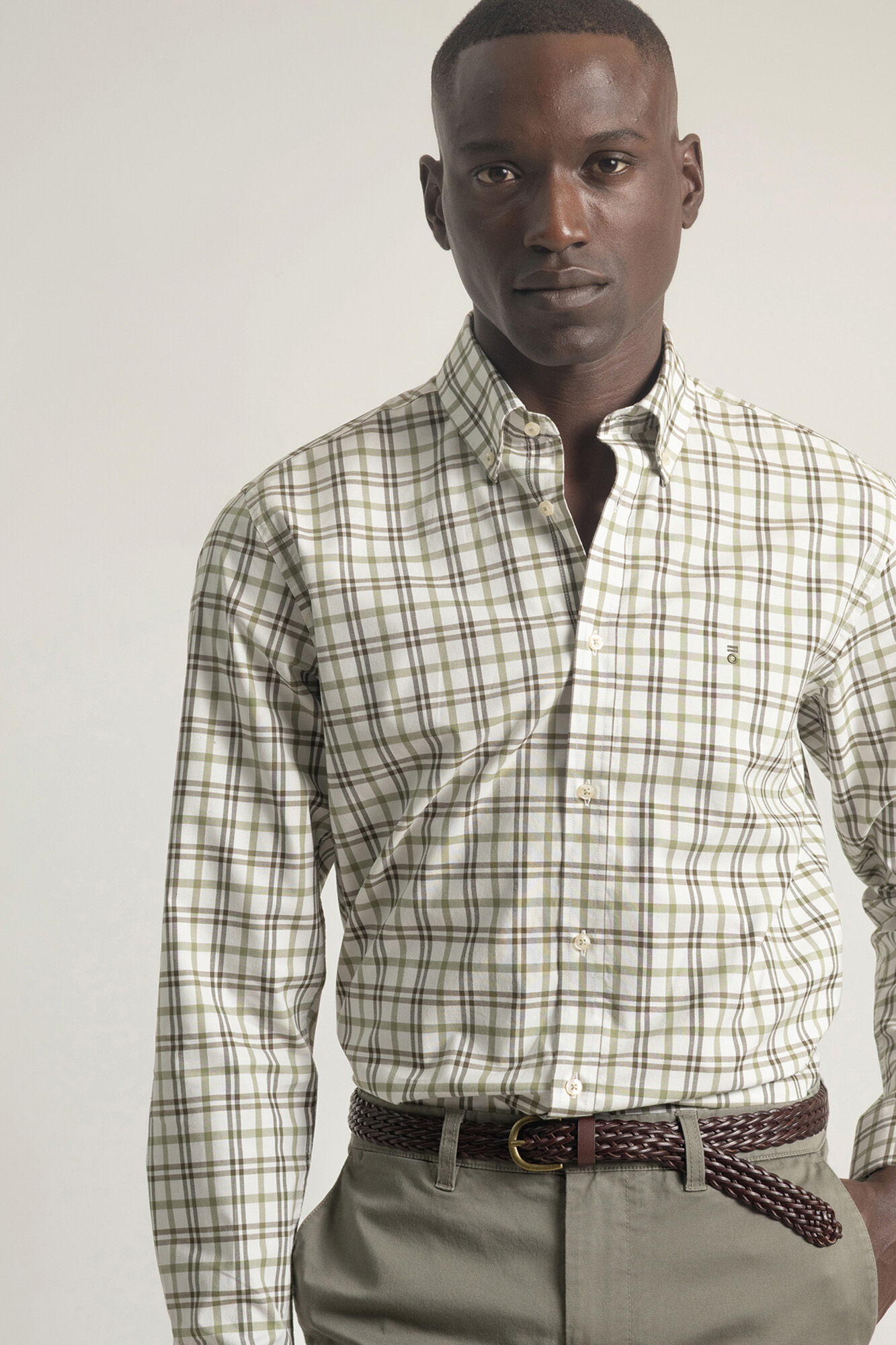 PuroEGO Camisa xadrez de algod&atilde;o slim fit Verde