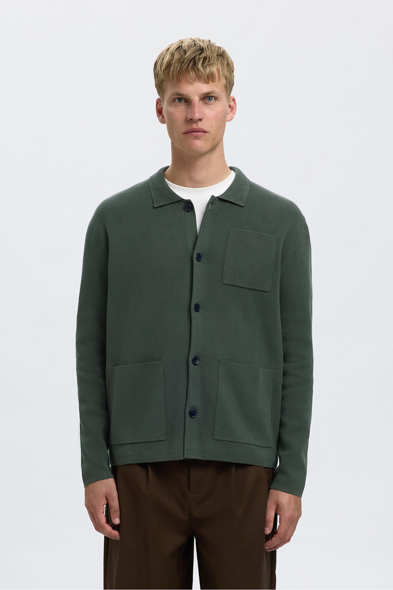 Selected Casaco casaco de malha de algod&atilde;o org&acirc;nico com bolsos.  Verde