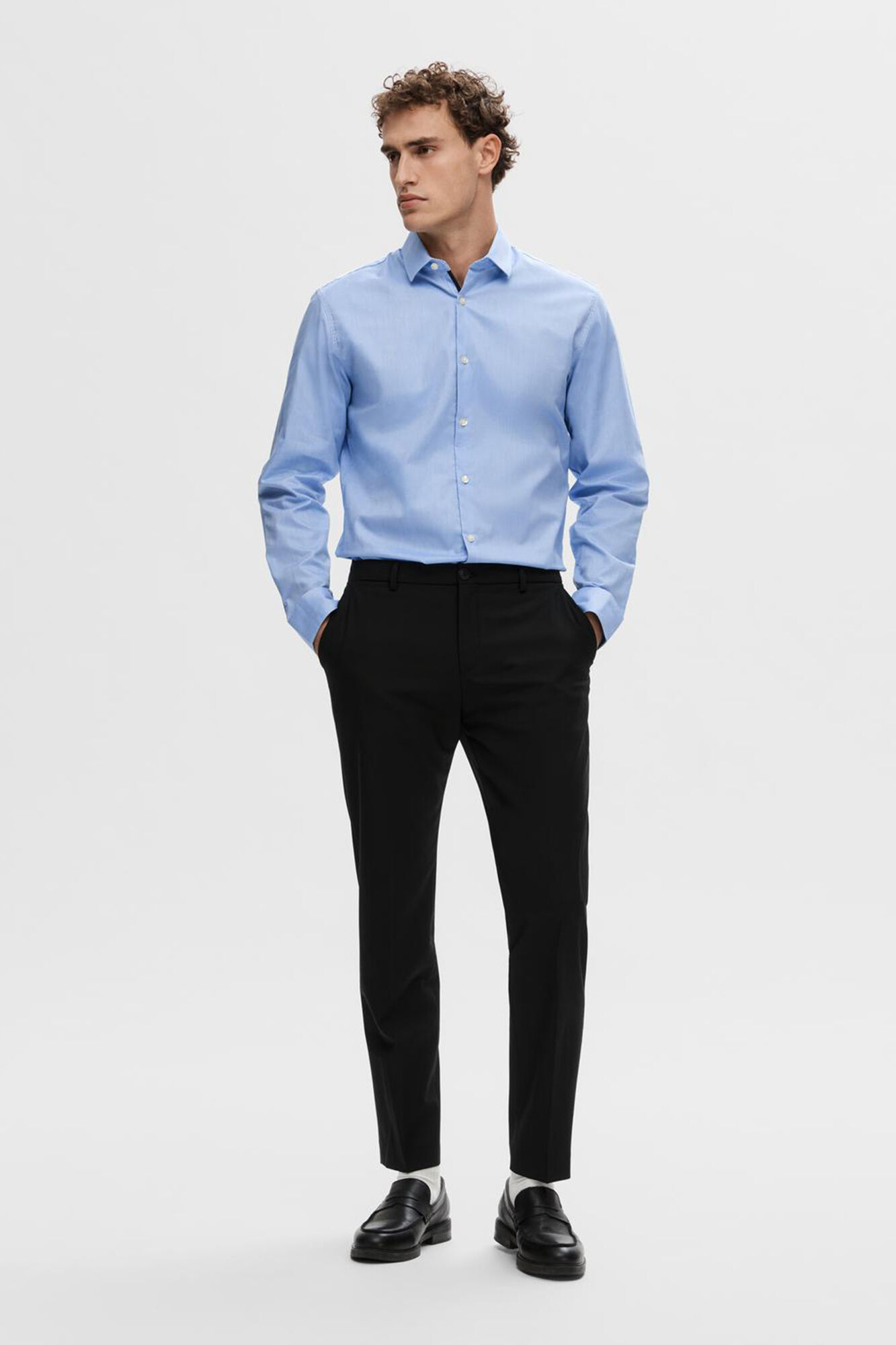 Selected Formal Slim Fit dress shirt made with organic cotton.  Blue