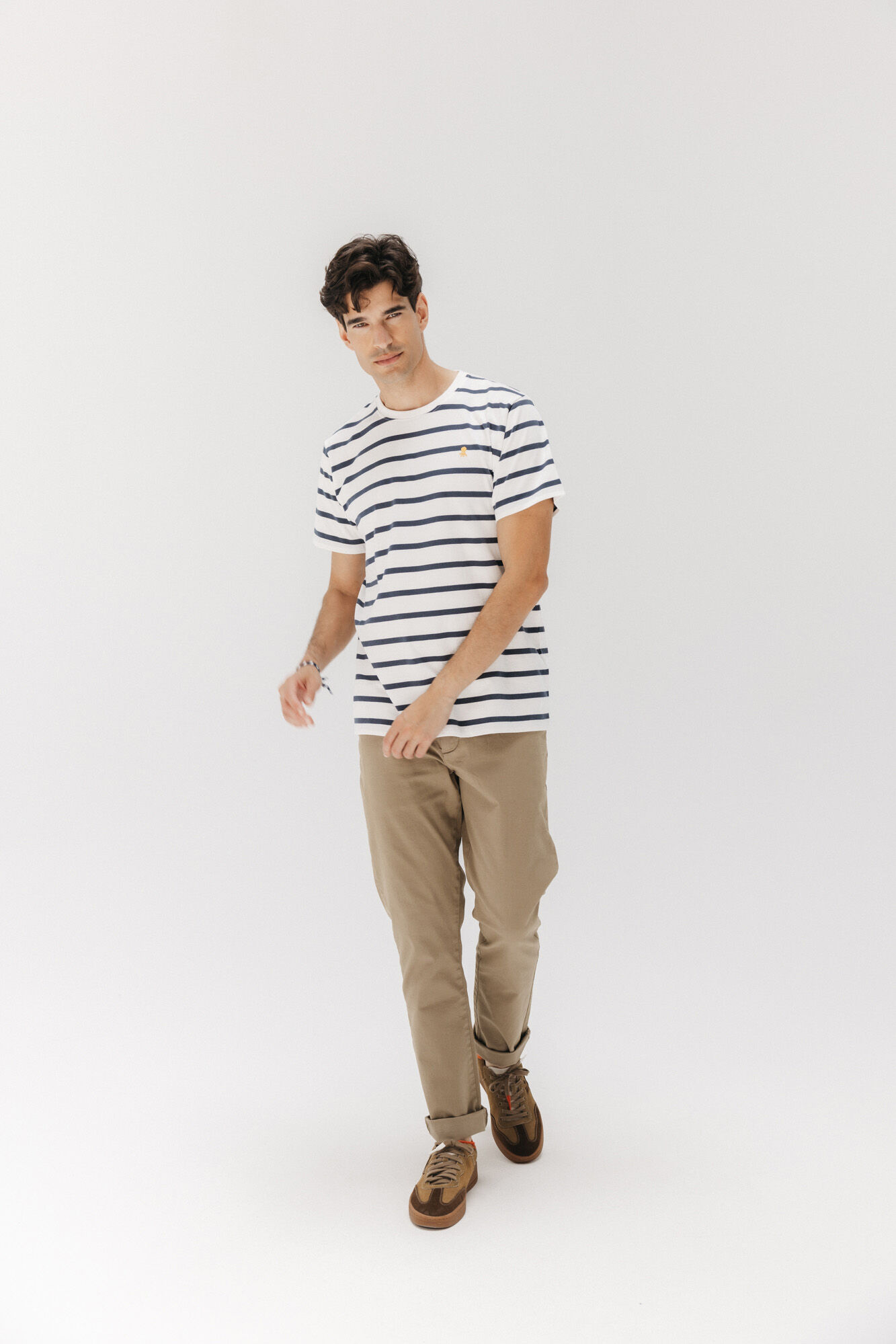 elPulpo Camiseta b&aacute;sica bordado rayas Blanco